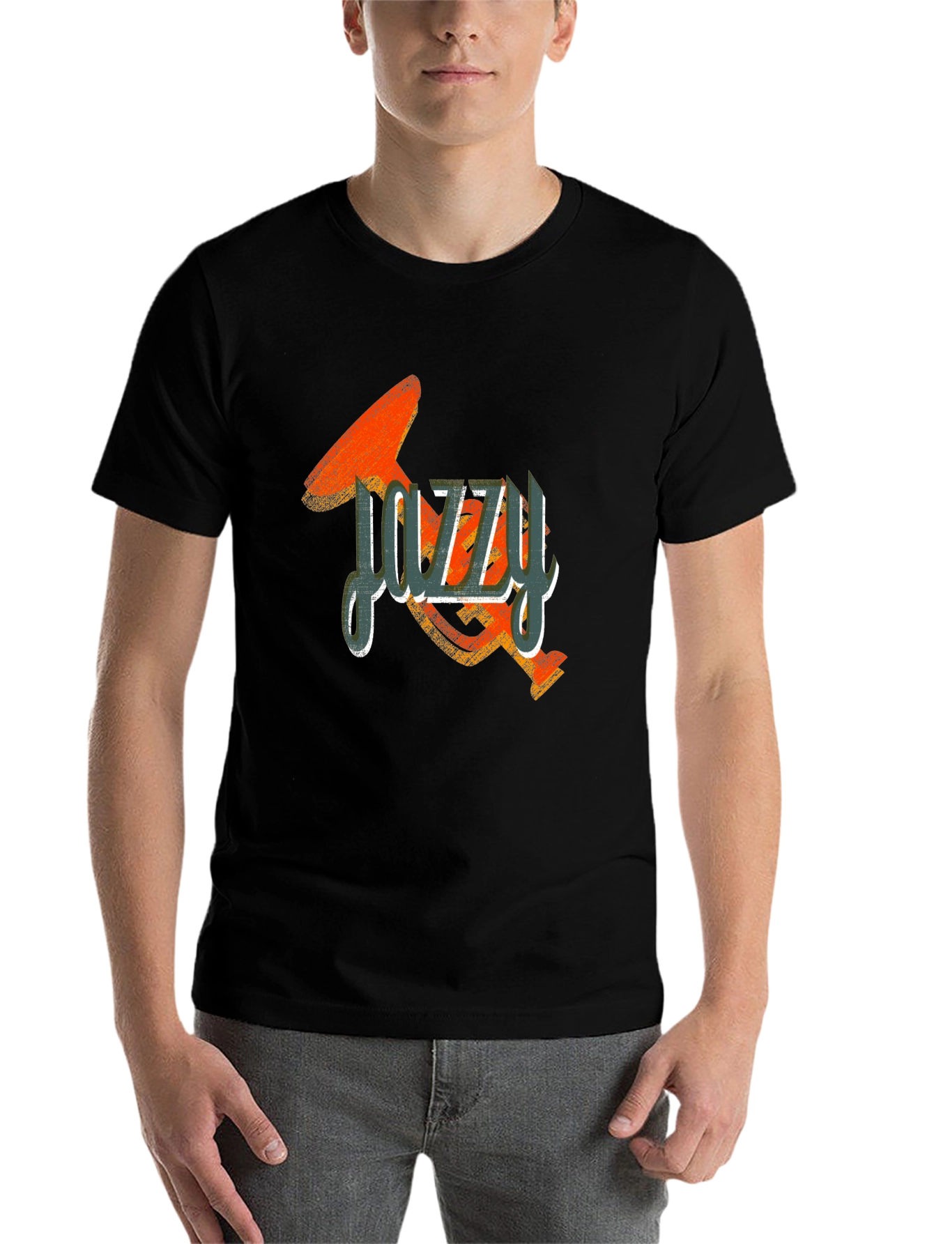 Black Jazzy Trumpet Graphic Tee - Cool Music T-Shirt view 7