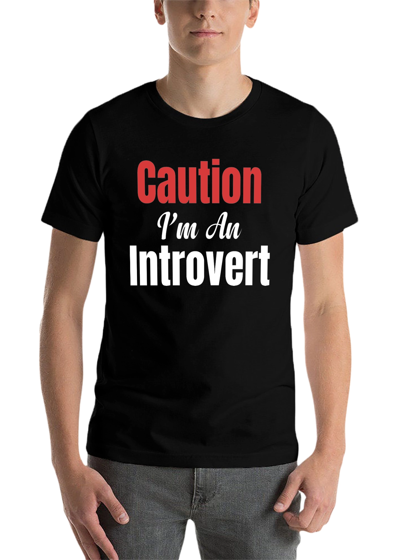 Black Caution I'm An Introvert Graphic T-Shirt view 7