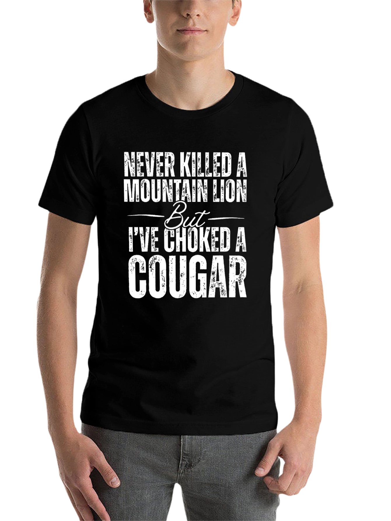 Black Choked a Cougar Graphic Tee - Funny Novelty T-Shirt view 7