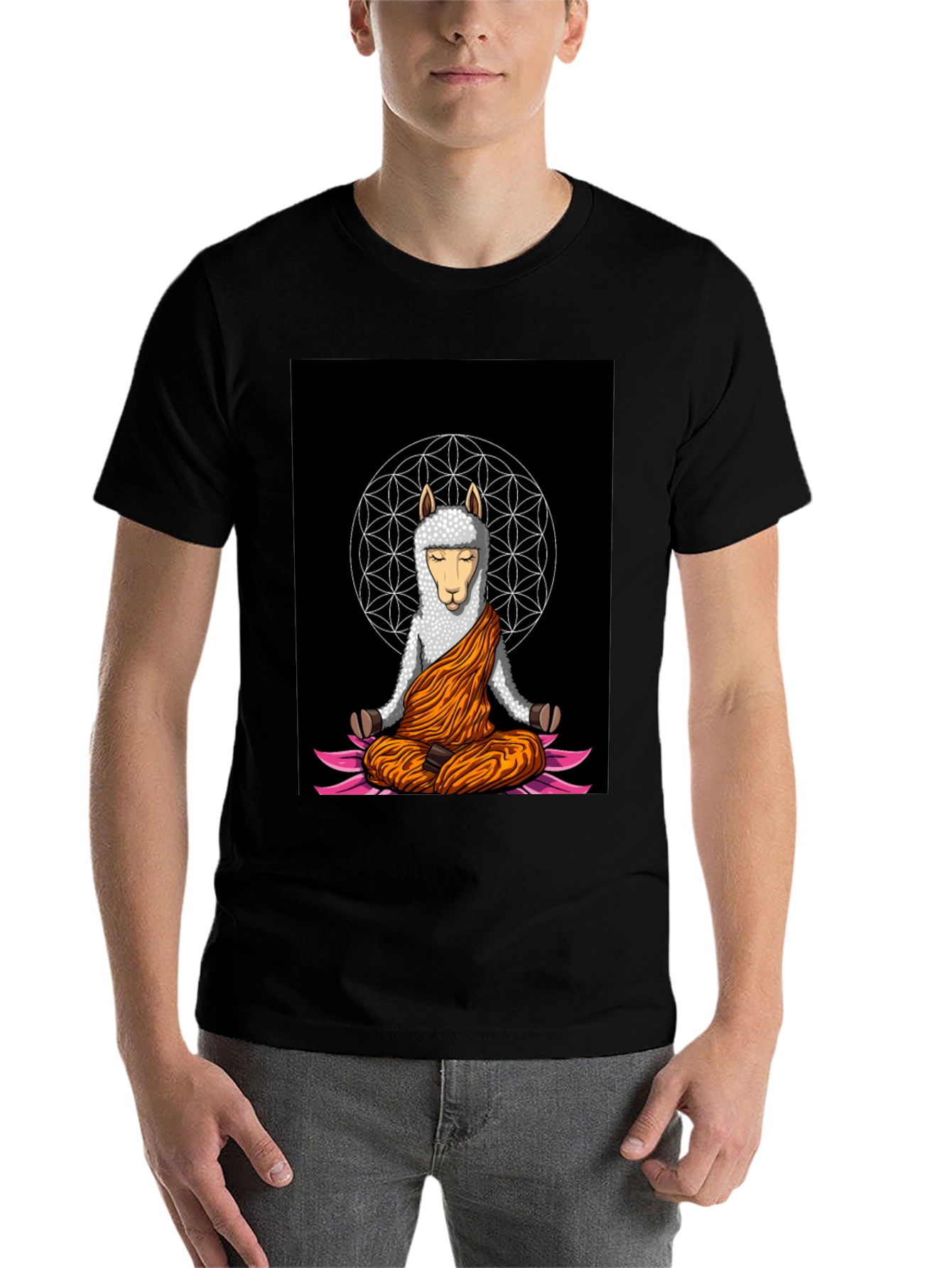 Black Meditating Llama Graphic T-Shirt - Zen Style view 7