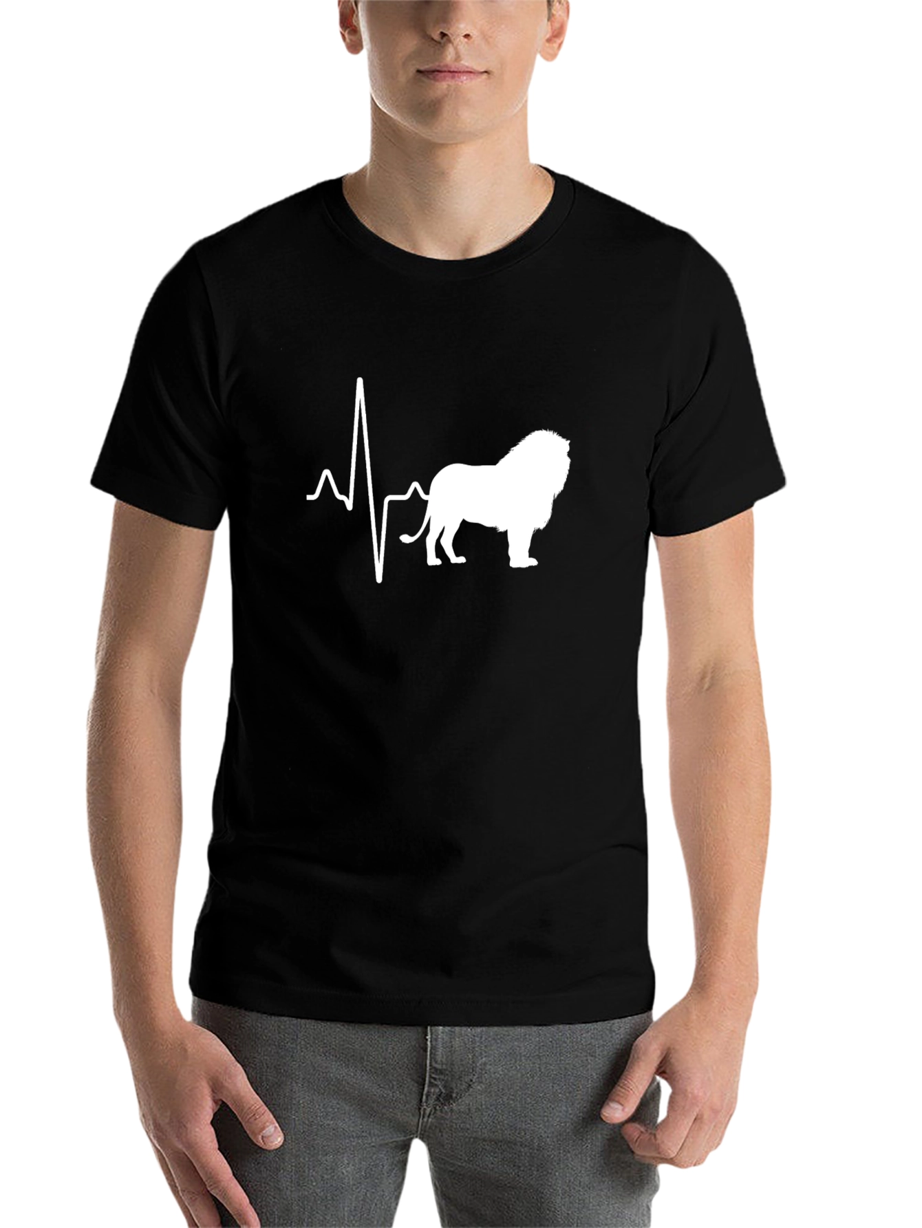 Black Lion Heartbeat T-Shirt - Black Graphic Tee view 7
