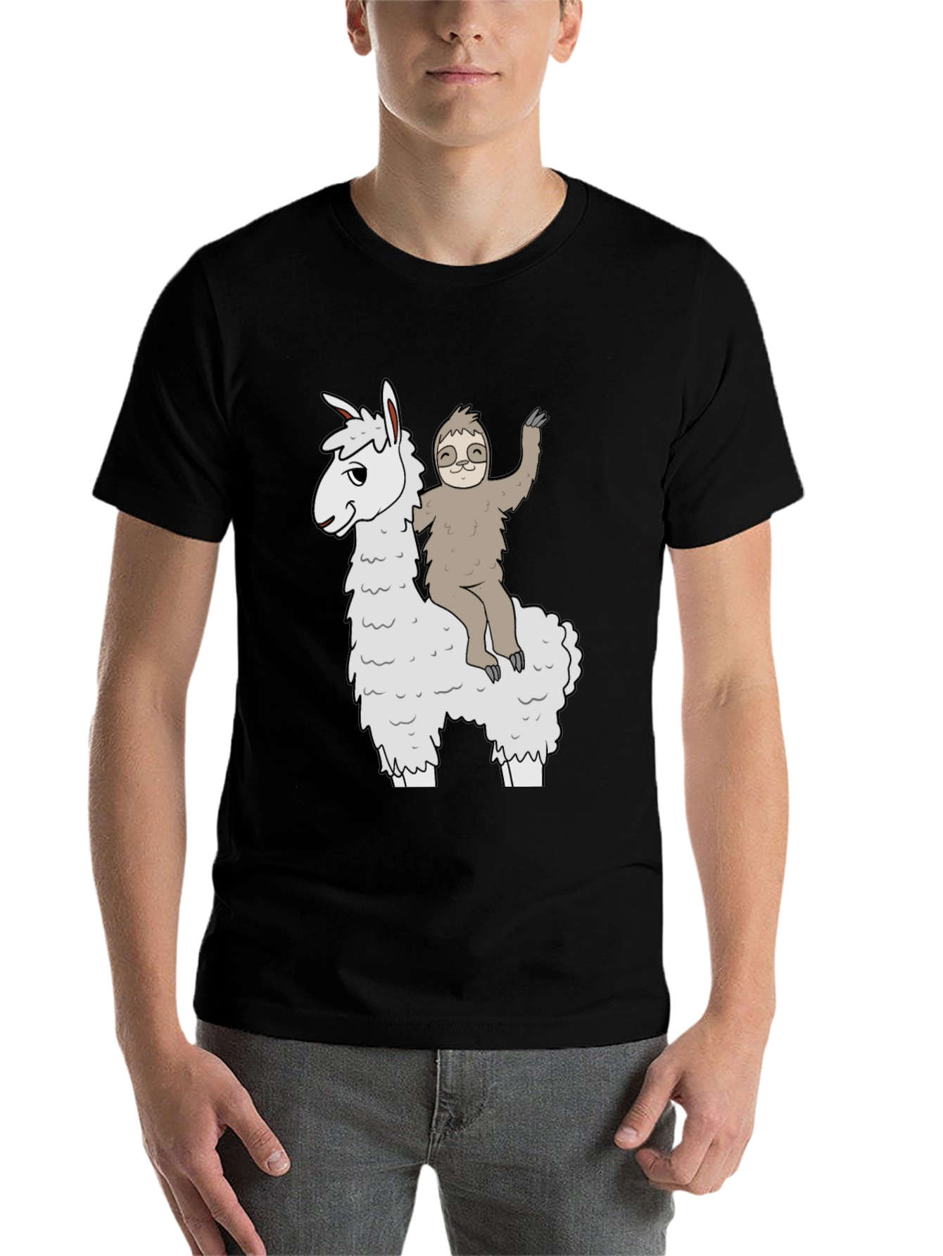 Black Llama & Sloth T-Shirt - Fun Graphic Tee view 7