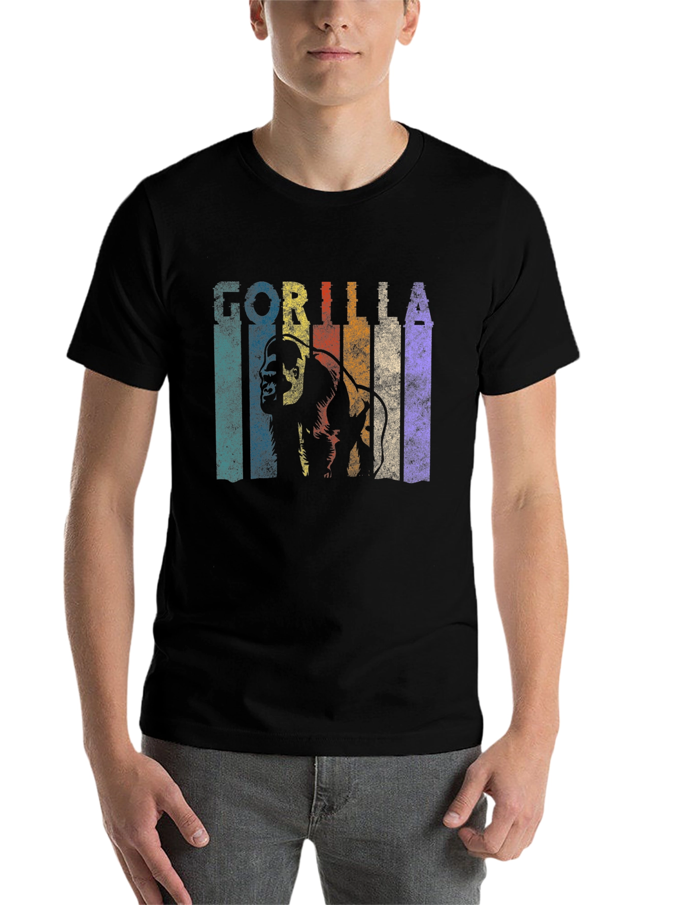 Black Retro Gorilla Graphic Print Crew Neck T-Shirt view 7