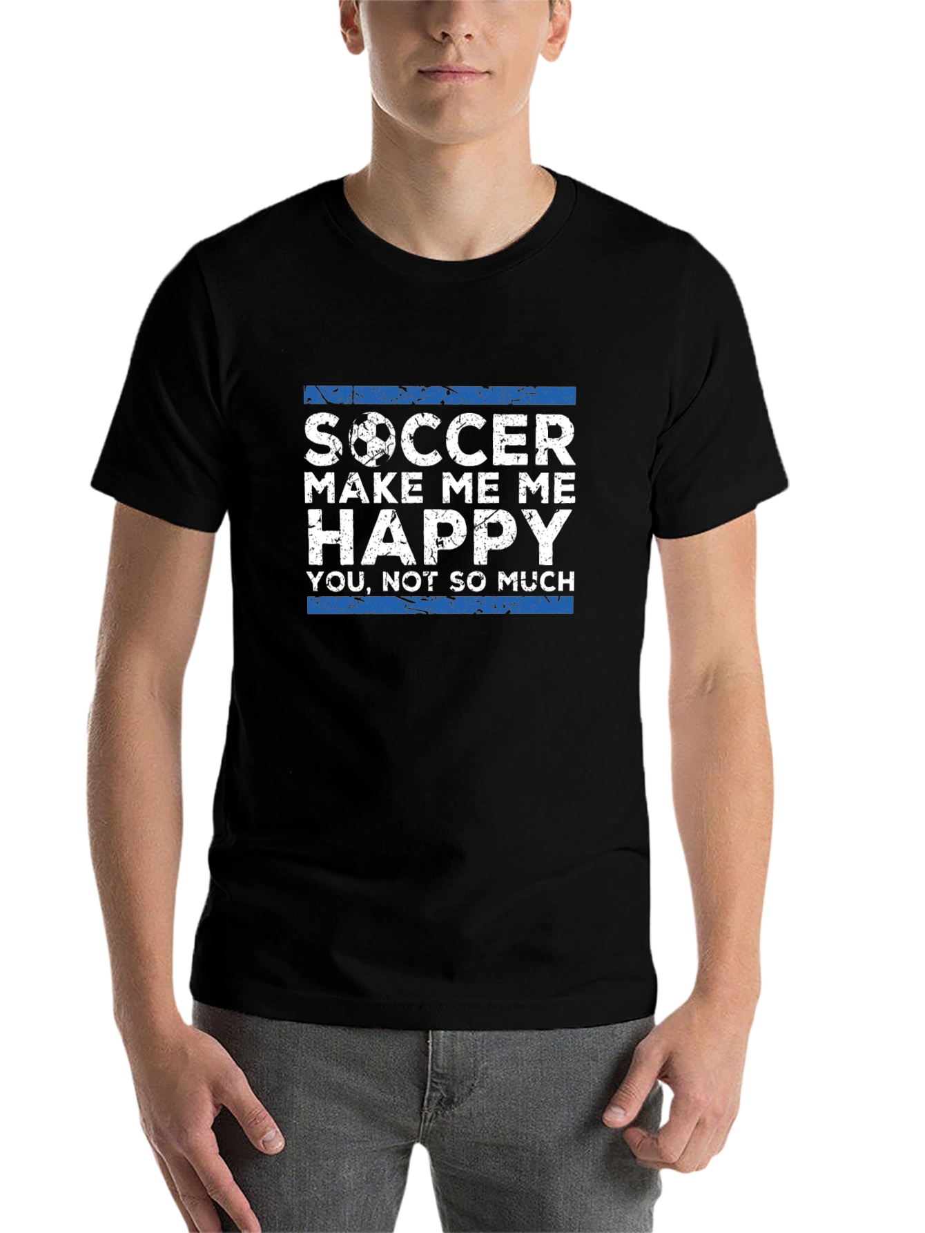 Black Soccer Make Me Happy Black Graphic Tee view 7