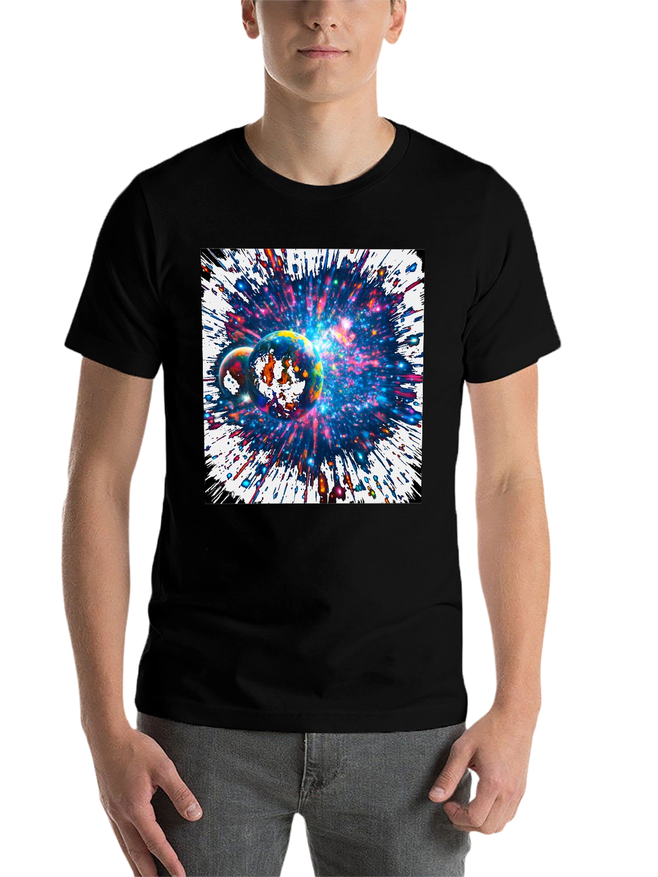 Black Cosmic Planets Graphic Tee - Black Cotton T-Shirt view 7