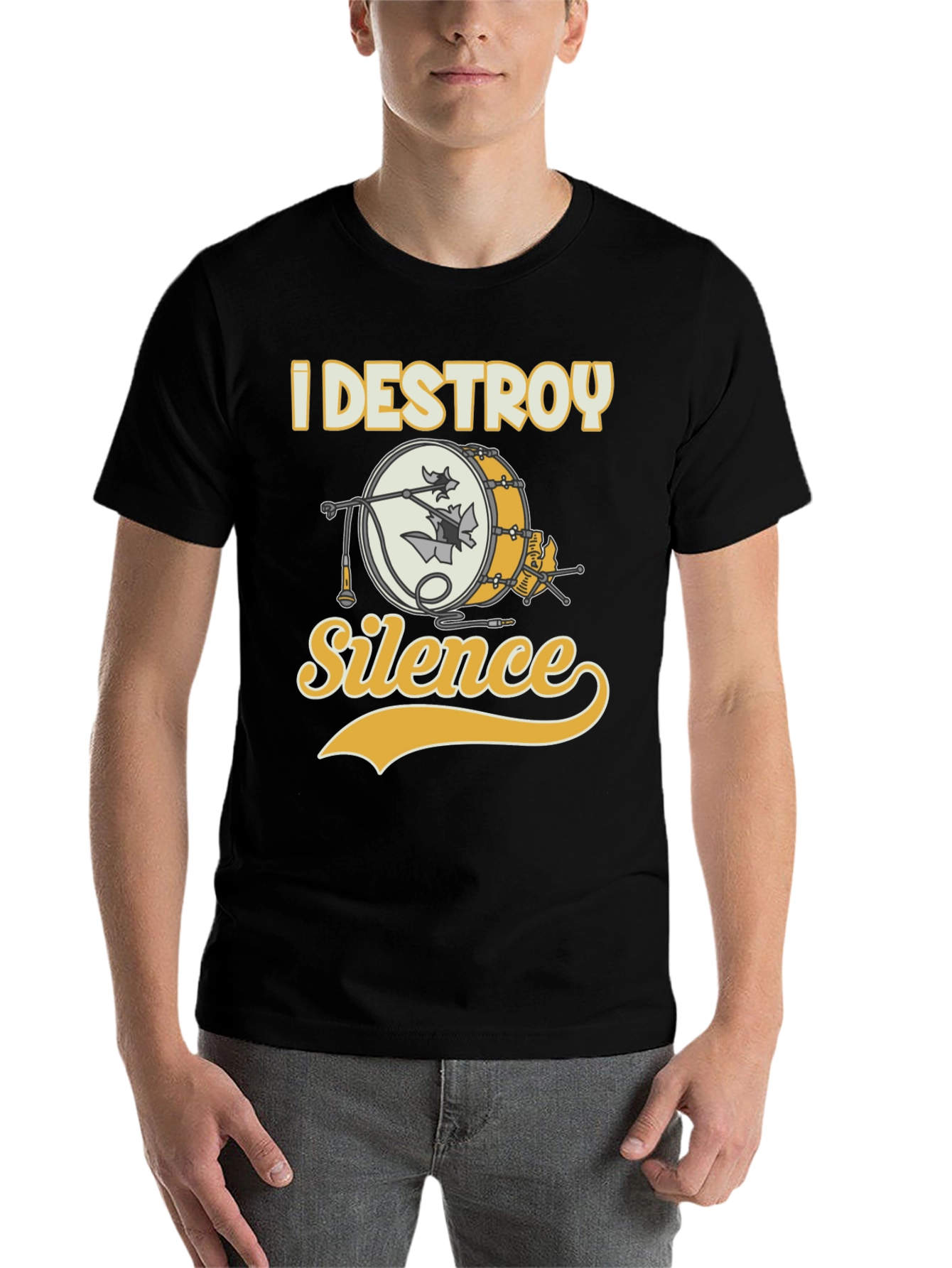 Black I Destroy Silence Drummer T-Shirt - Black view 7