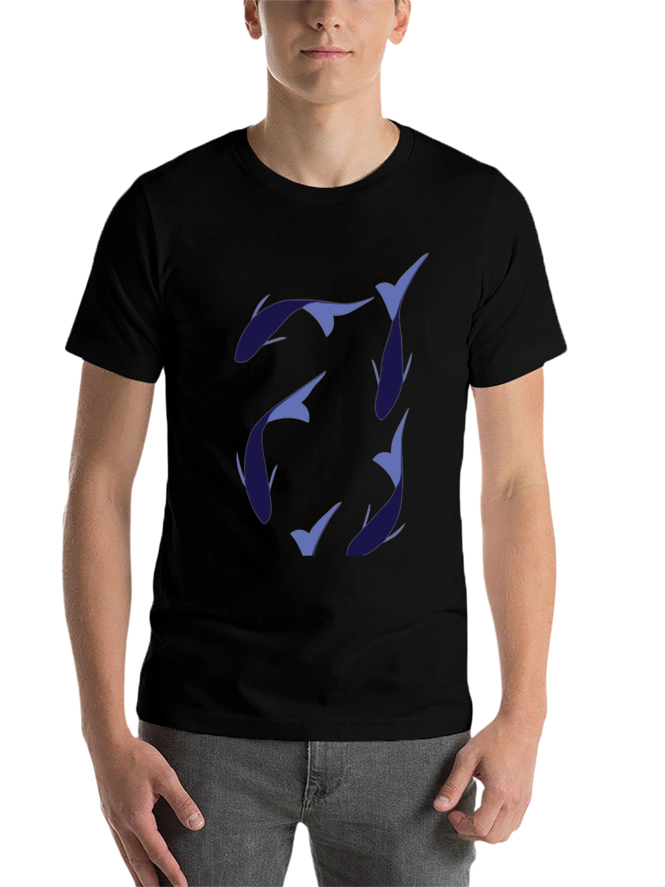 Black Stylish Men's Black T-Shirt with Fish Design view 7