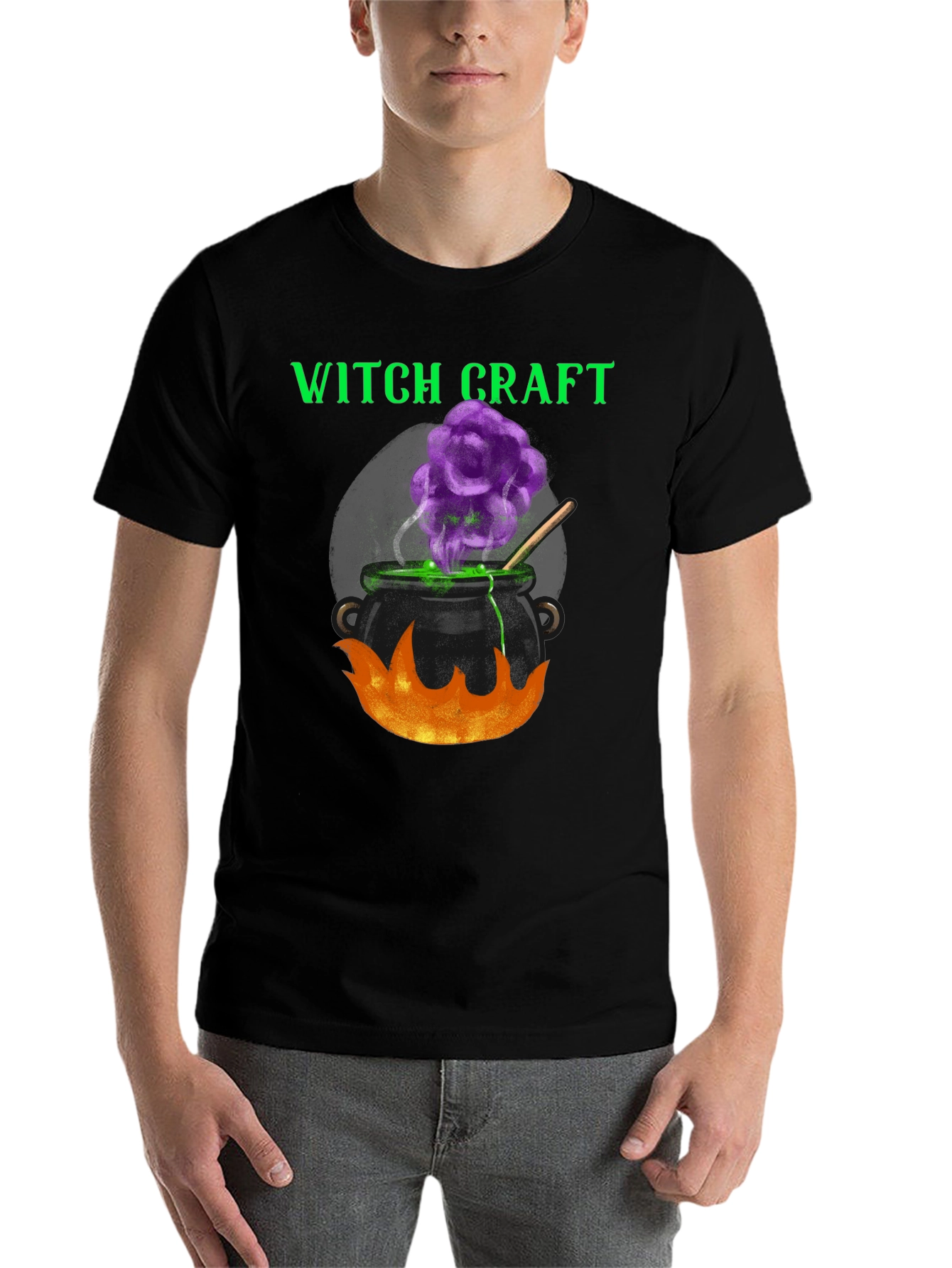 Black Witchcraft Cauldron Graphic Tee - Halloween Apparel view 7