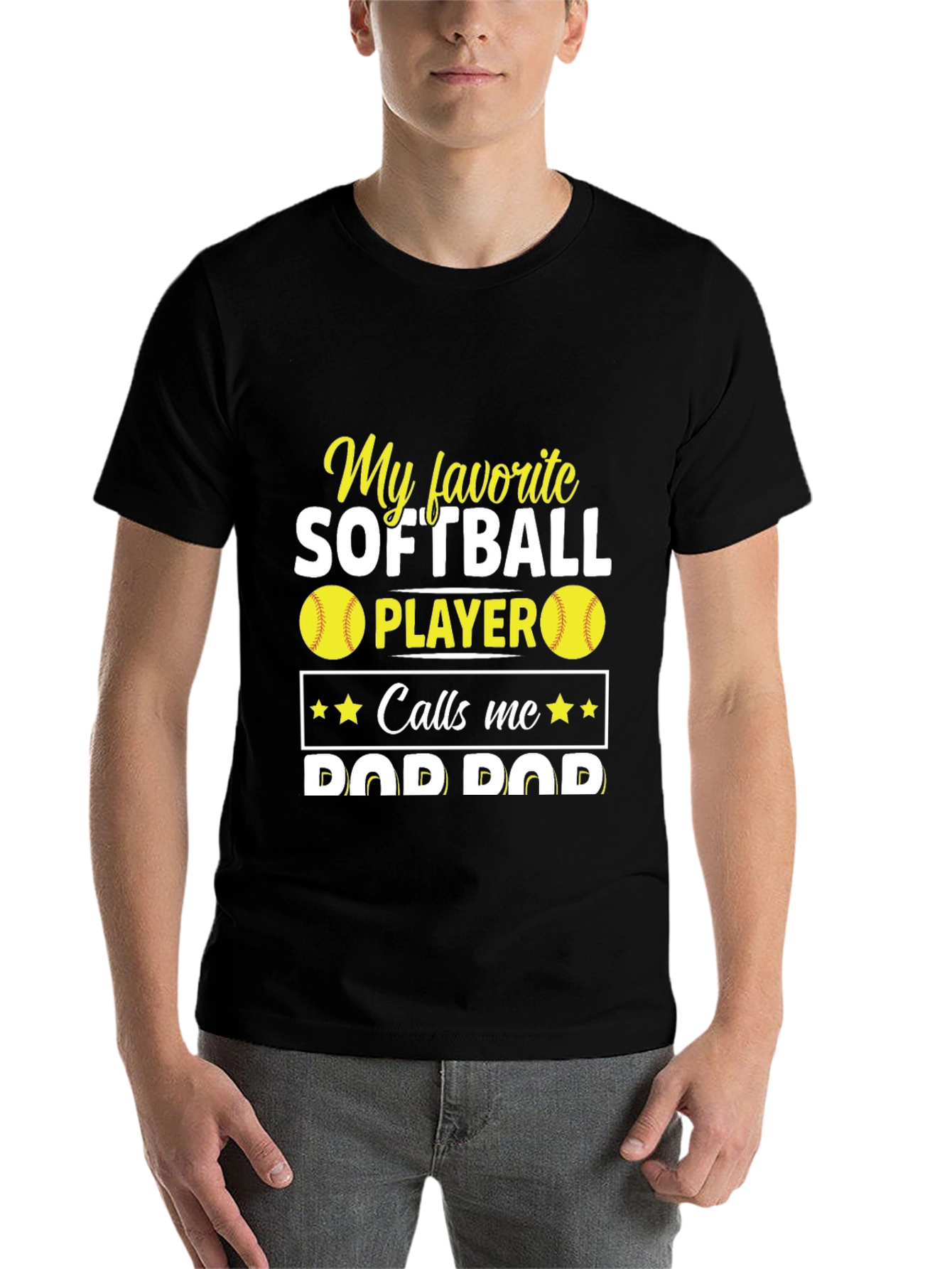 Black My Favorite Softball Player Calls Me Dad T-Shirt view 7