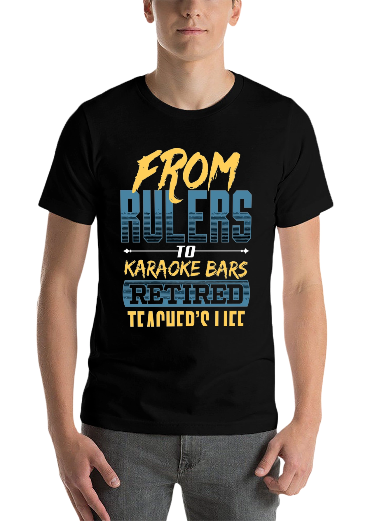 Black Retired Teacher T-Shirt - From Rulers to Karaoke view 7
