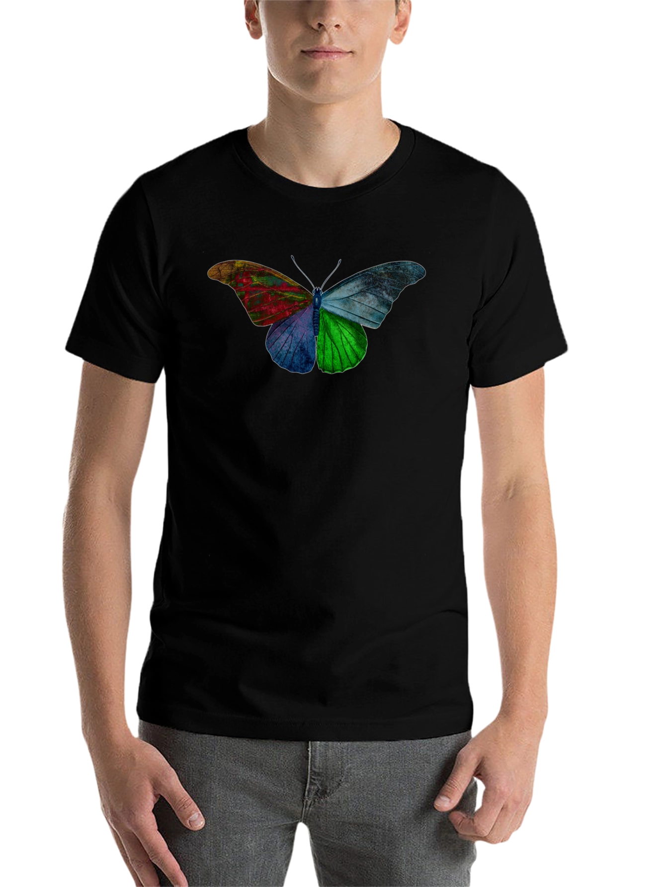 Black Colorful Butterfly Graphic Tee - Casual Comfort view 7
