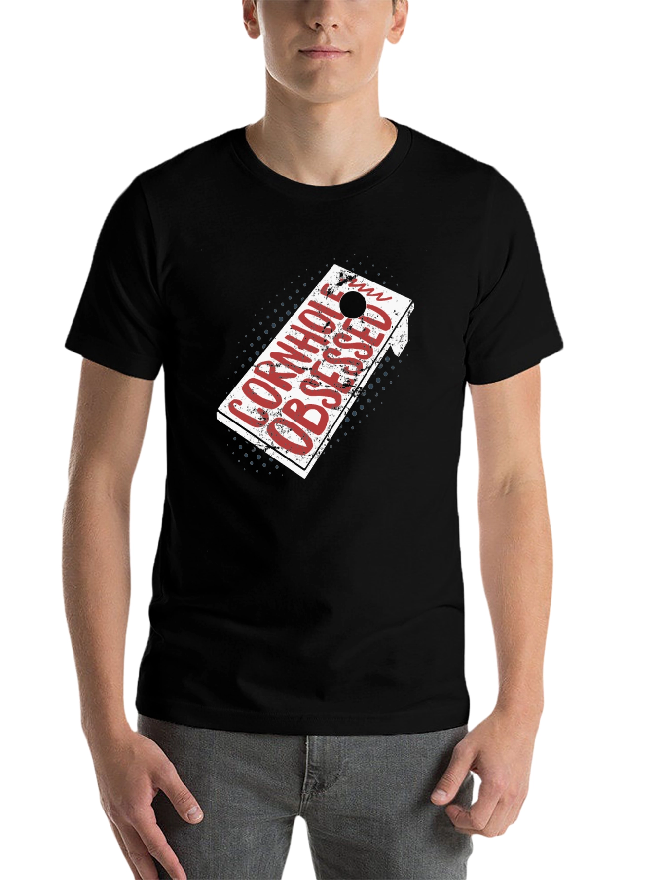 Black Cornhole Obsessed T-Shirt - Black Crew Neck Tee view 7