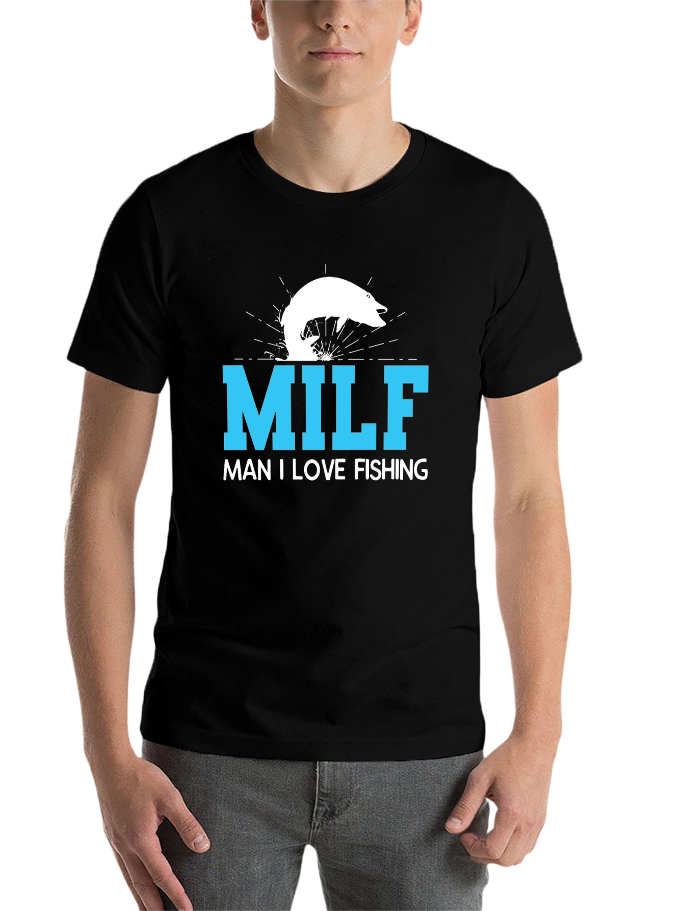 Black MILF Man I Love Fishing T-Shirt Black Cotton Tee view 7