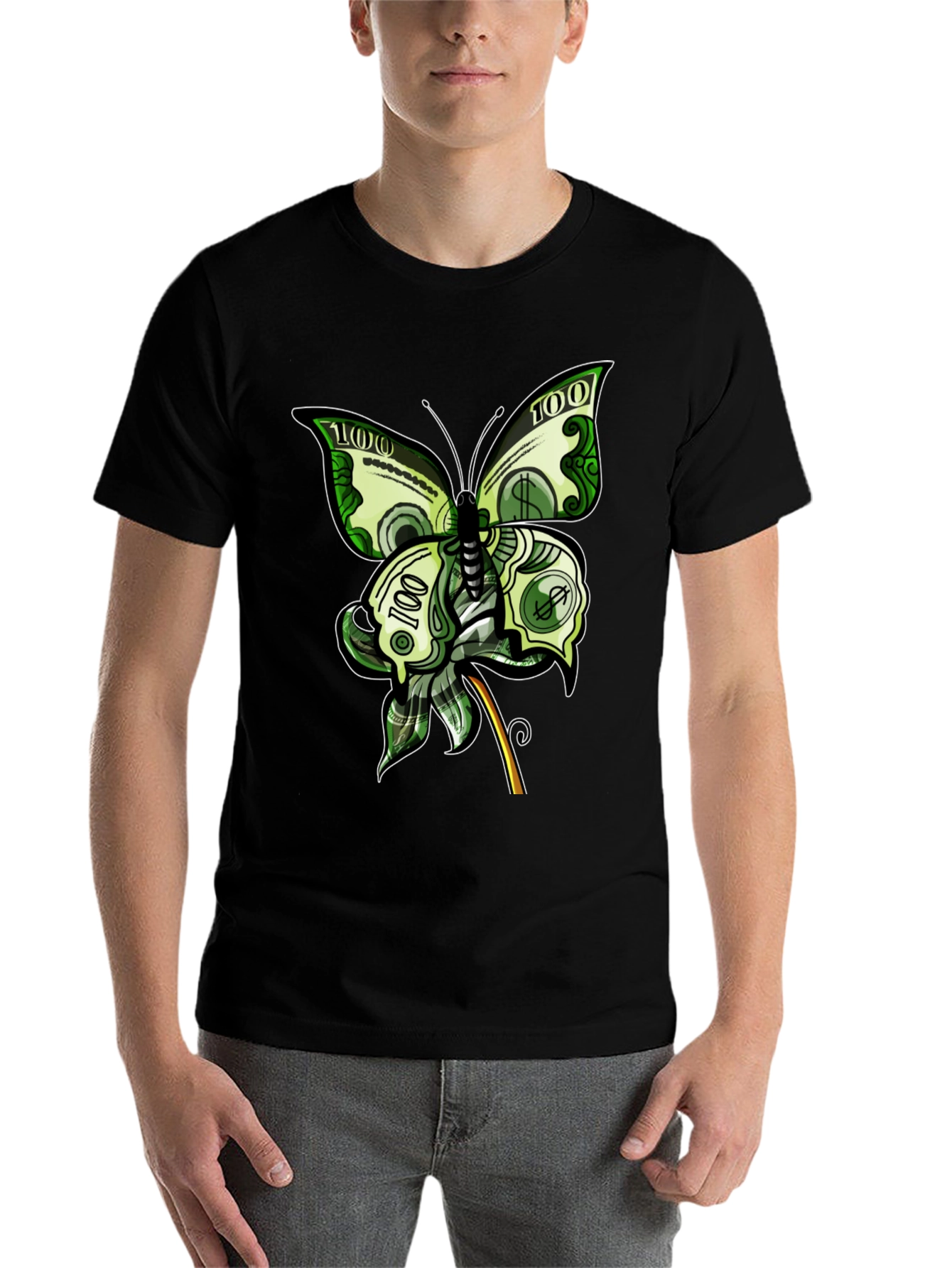 Black Money Butterfly Graphic Tee - Black view 7