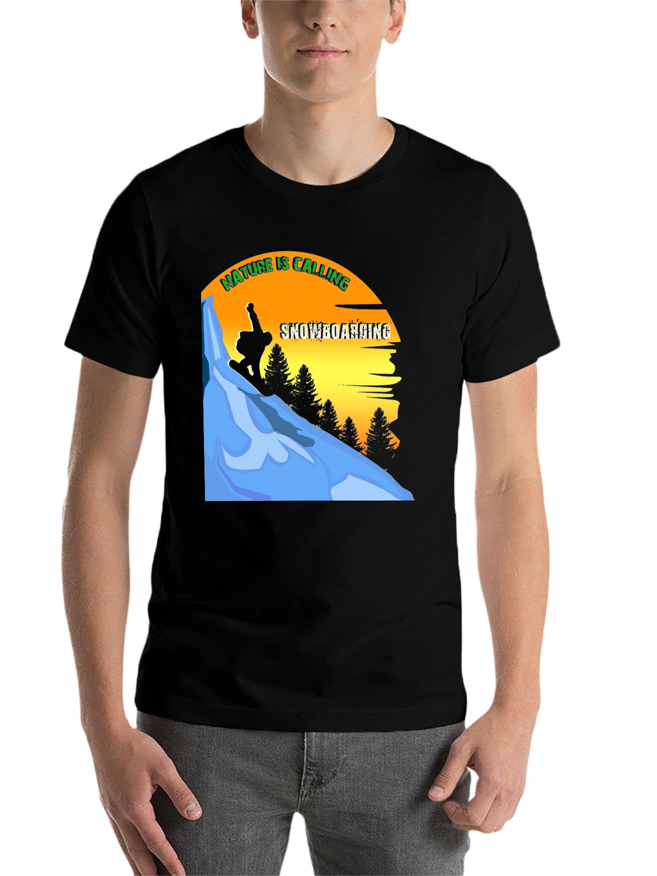 Black Nature Calling Snowboarding Graphic Tee view 7
