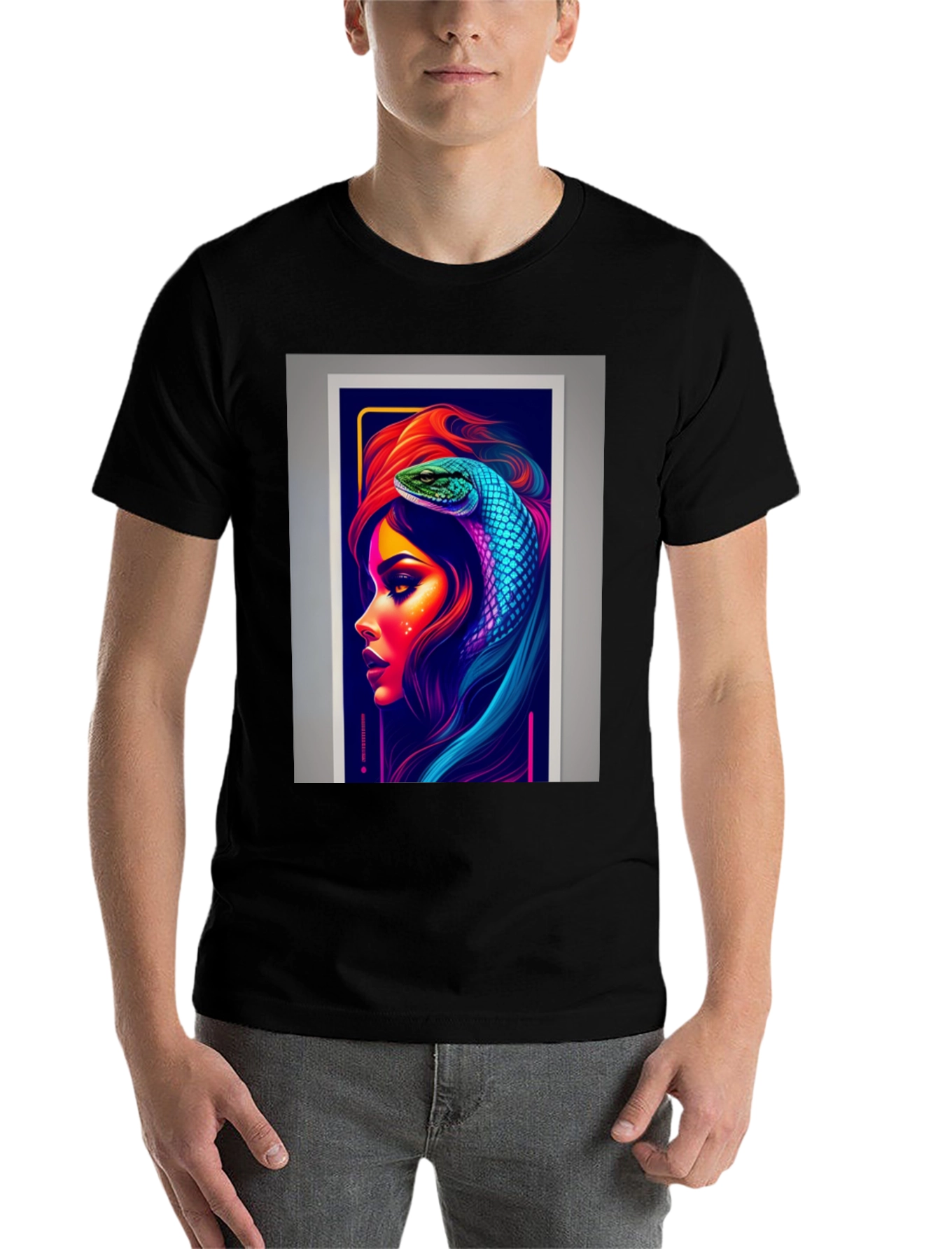 Black Neon Snake Woman Graphic Tee - Stylish & Unique view 7