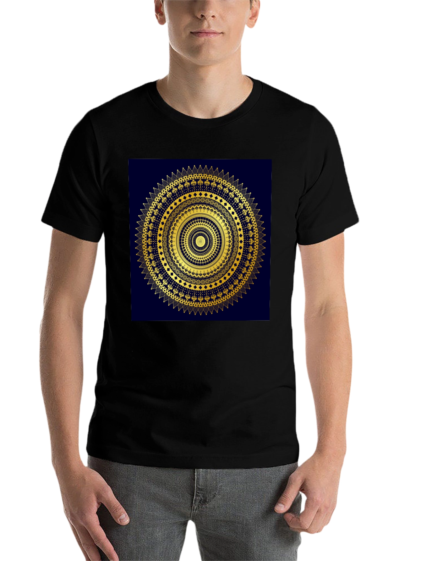 Black Gold Mandala Design Black T-Shirt view 7