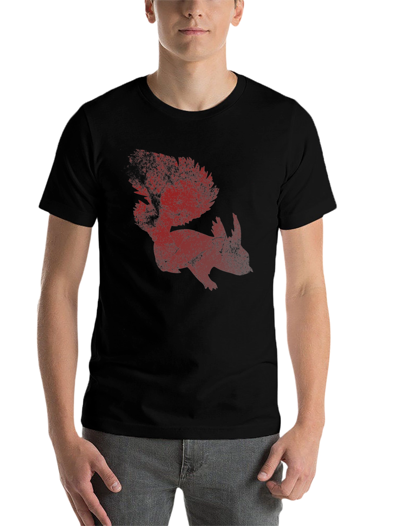Black Red Squirrel Graphic T-Shirt - Men's Casual Tee view 7