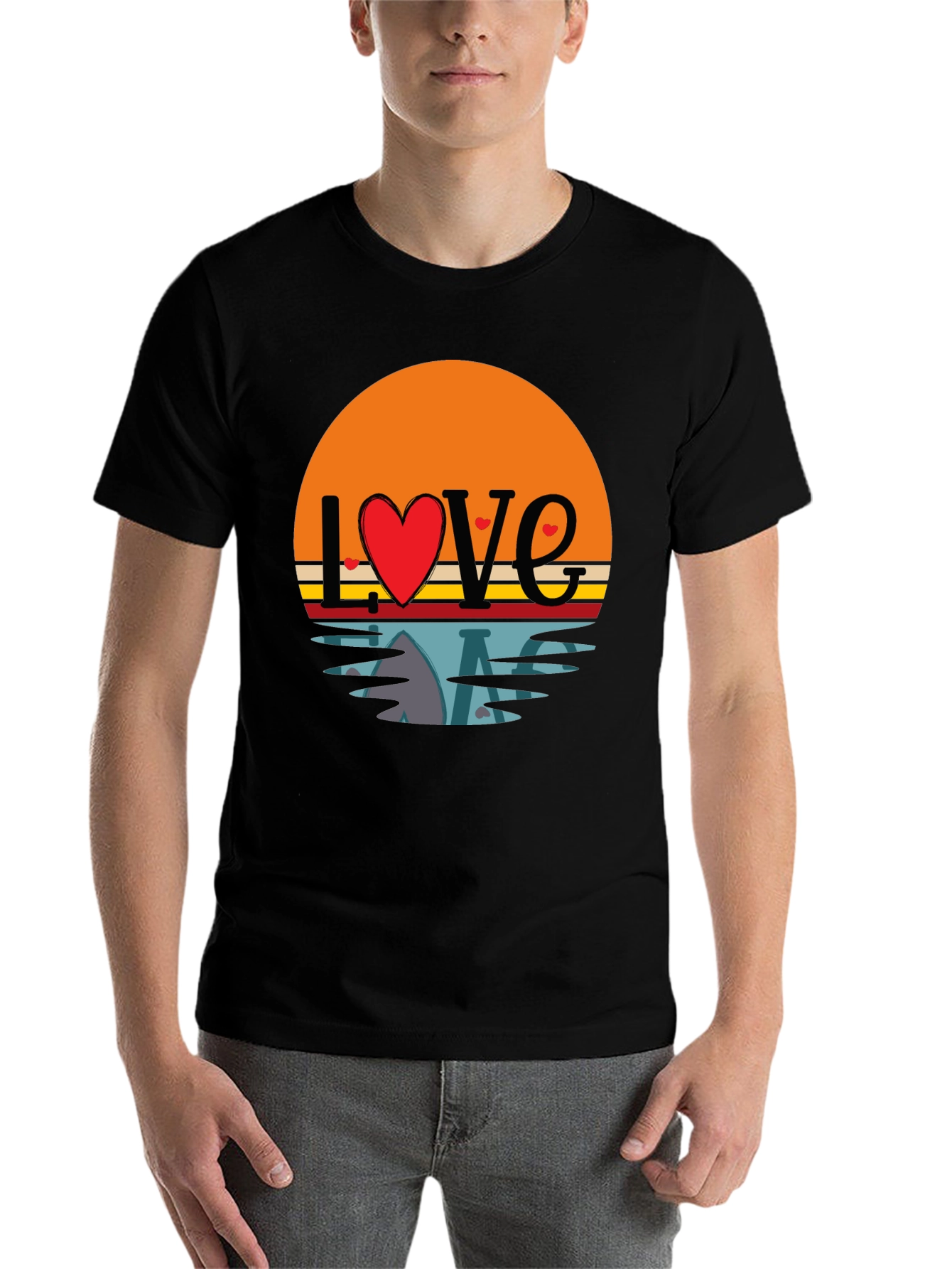 Black Retro Love Sunset Graphic T-Shirt view 7
