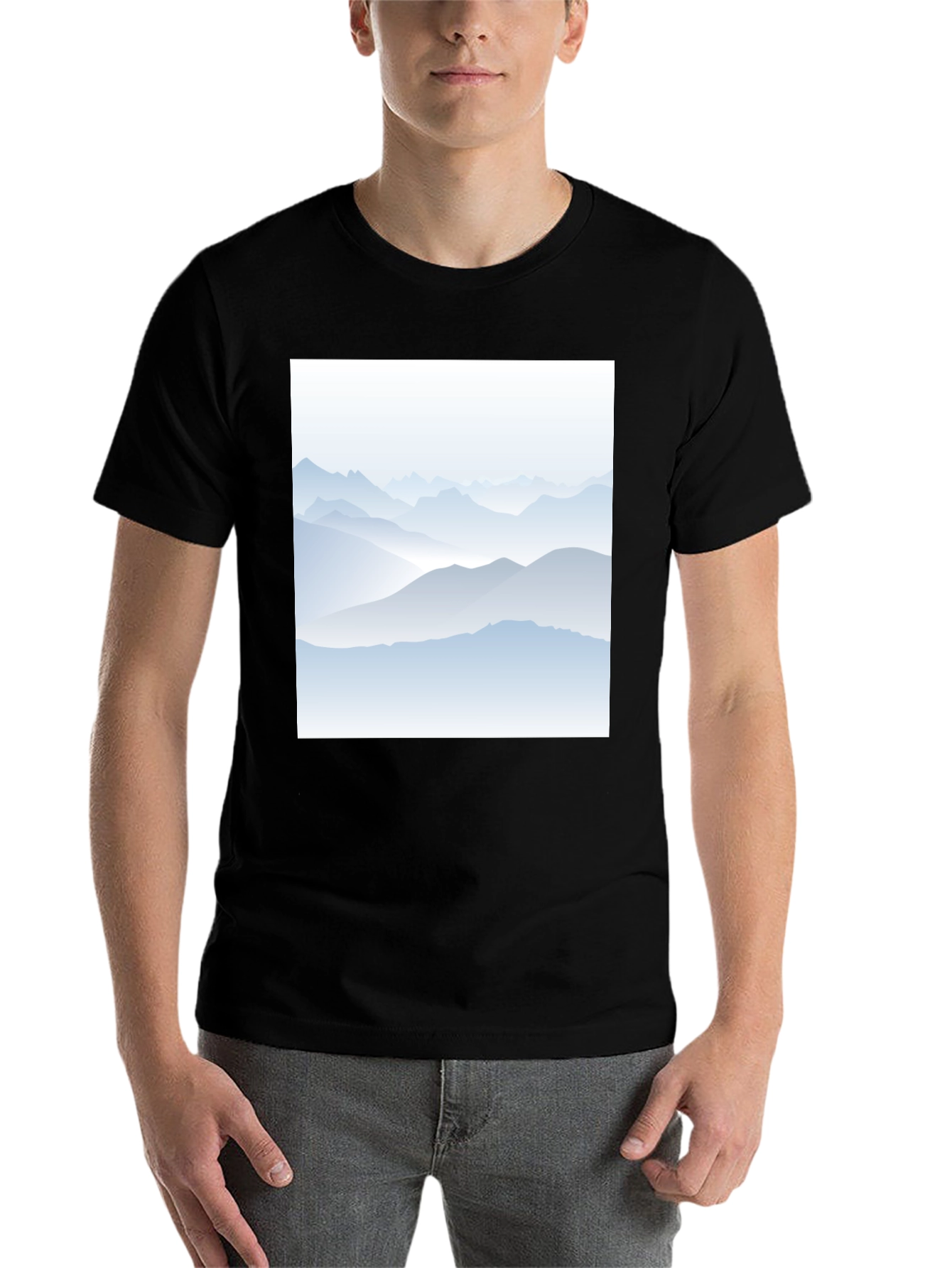 Black Mountain Range Graphic Print Black T-Shirt view 7