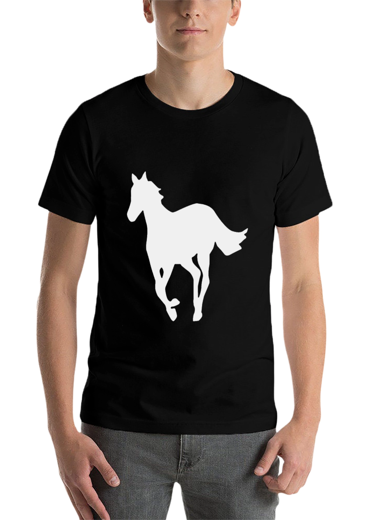 Black Black T-Shirt with White Horse Graphic view 7
