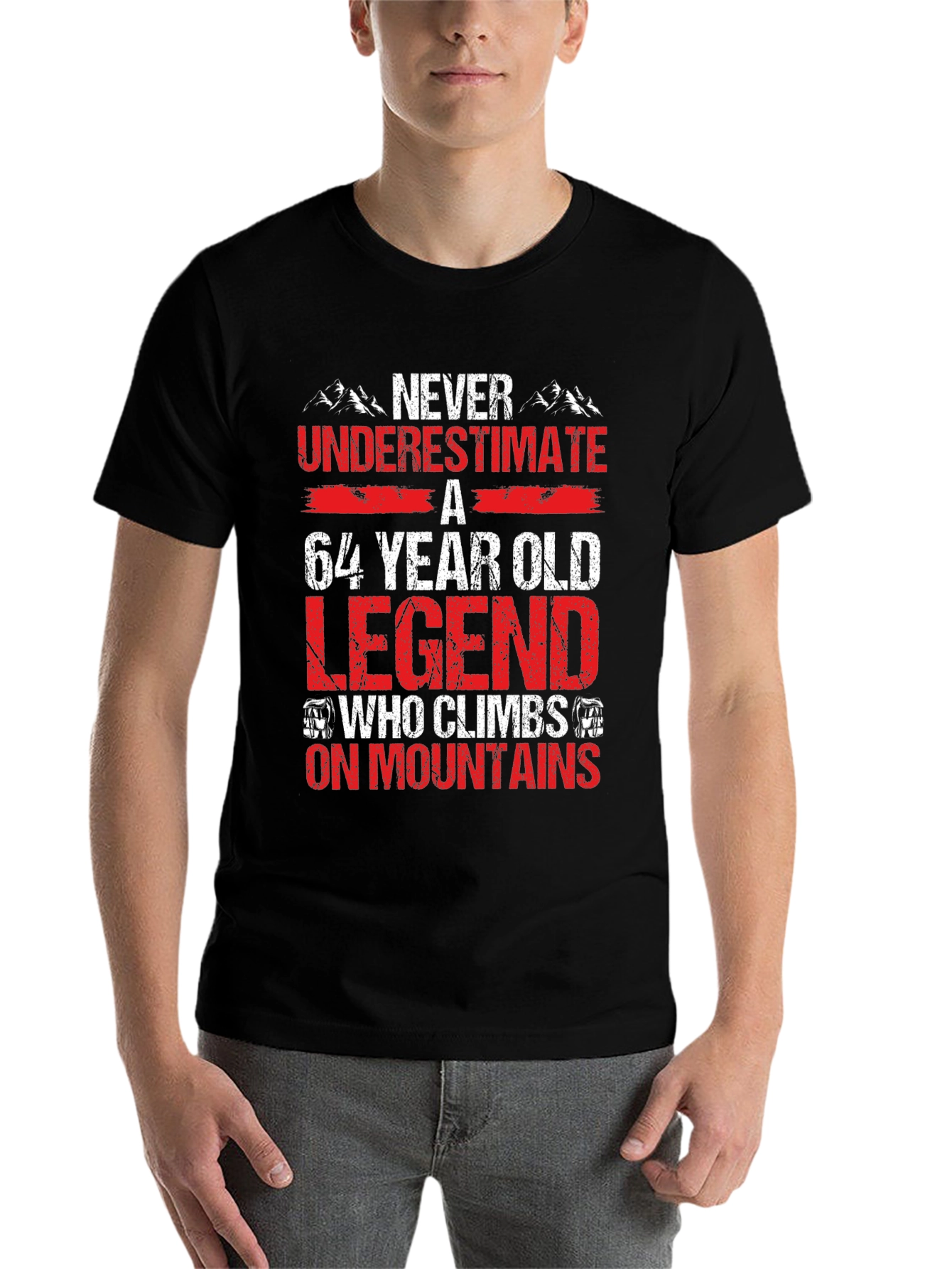 Black 64 Year Old Legend Mountain Climber T-Shirt view 7