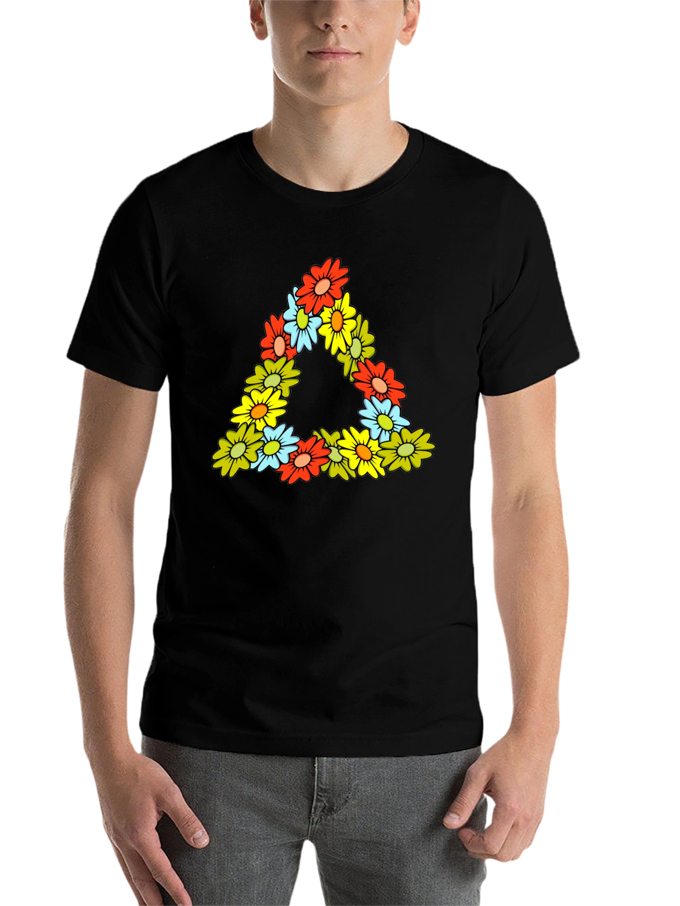 Black Floral Triangle Tee - Men's Black Graphic T-Shirt view 7