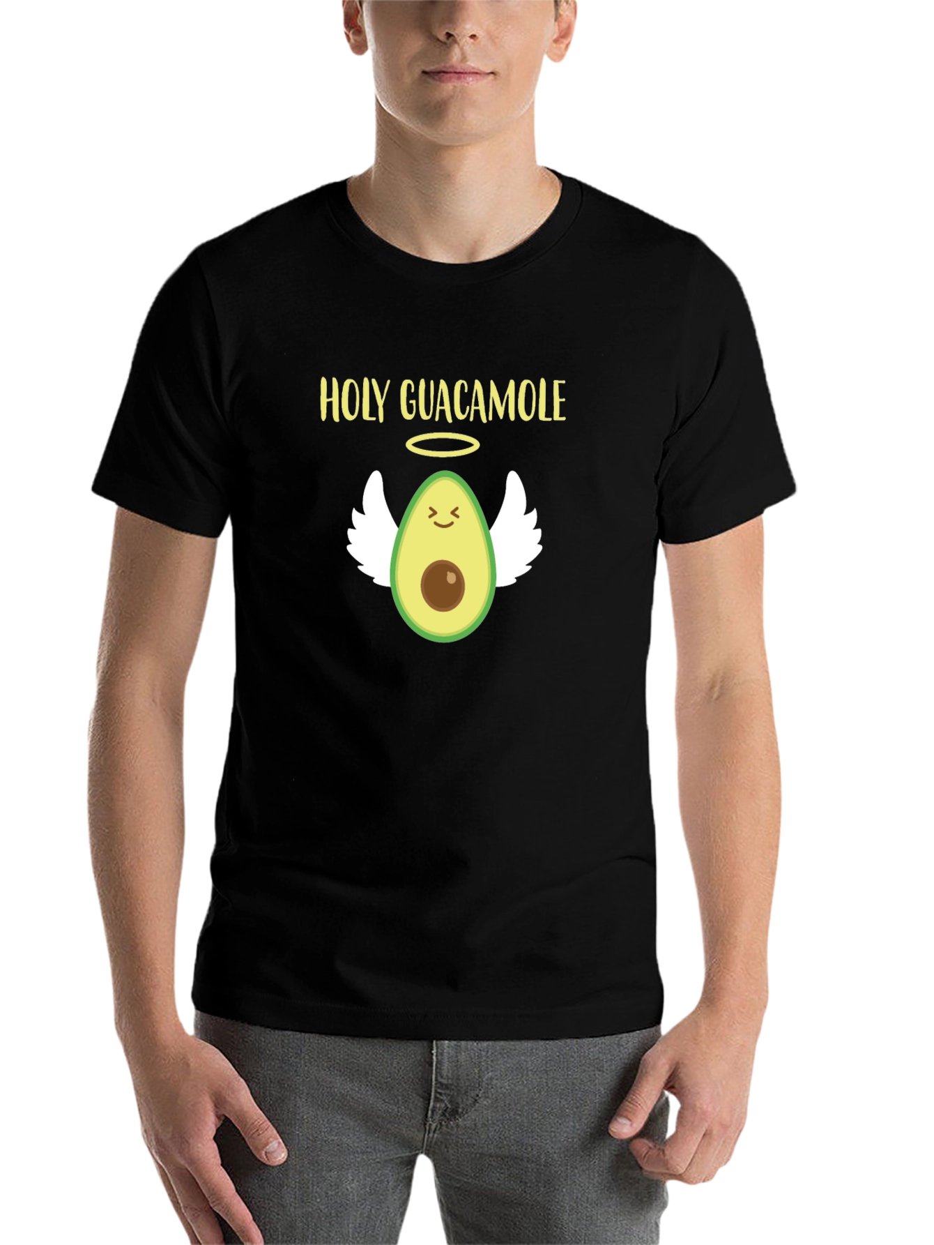Black Holy Guacamole Avocado Angel Graphic T-Shirt view 7