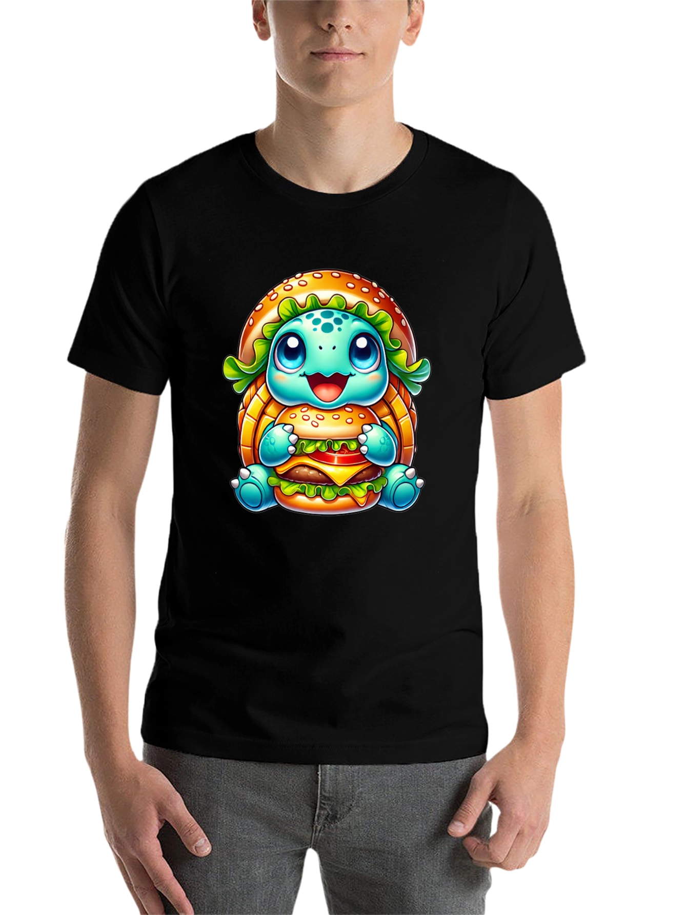 Black Turtle Burger Graphic Black T-Shirt view 7