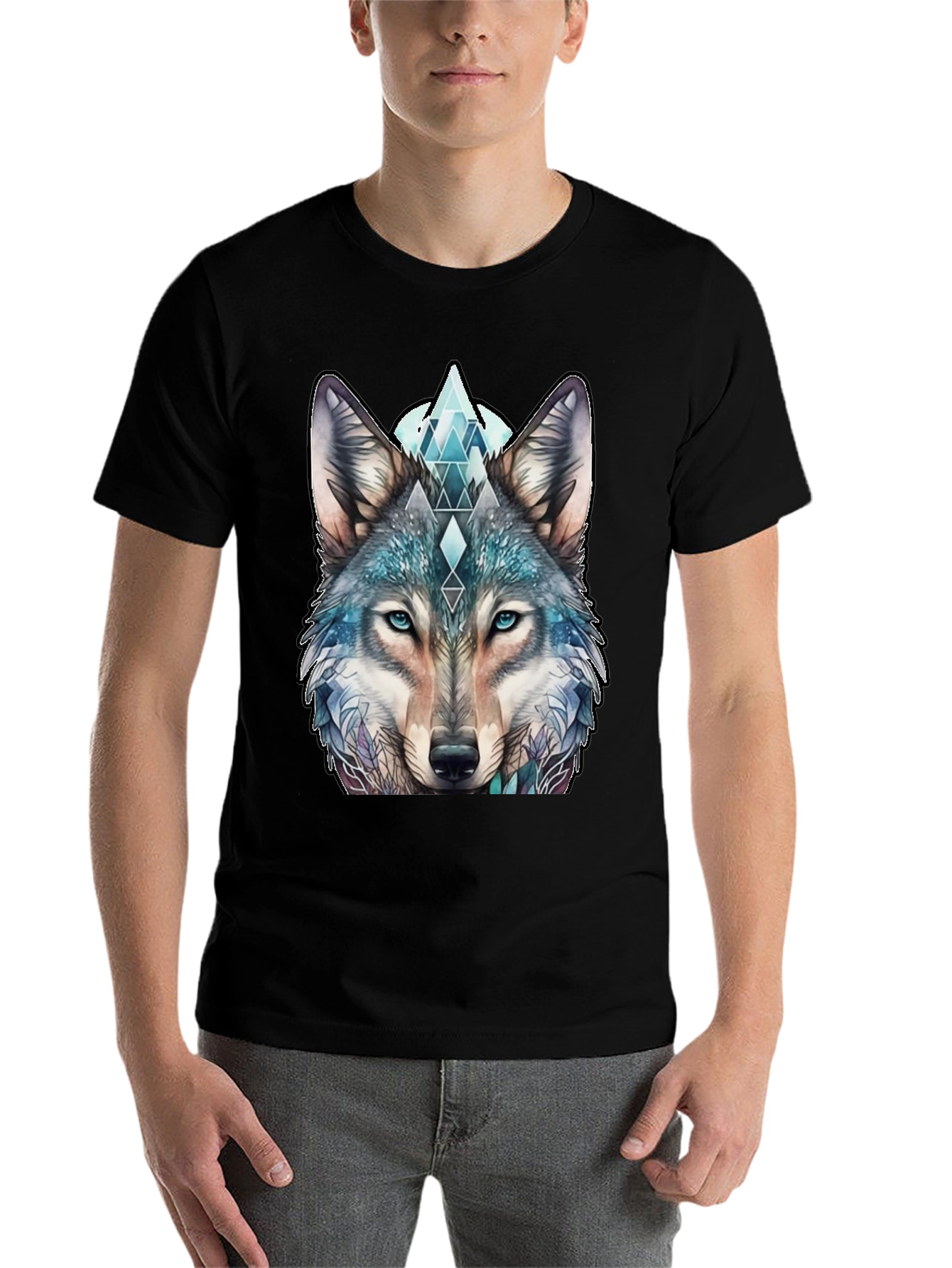 Black Wolf Graphic Tee - Geometric Design, Soft Cotton view 7