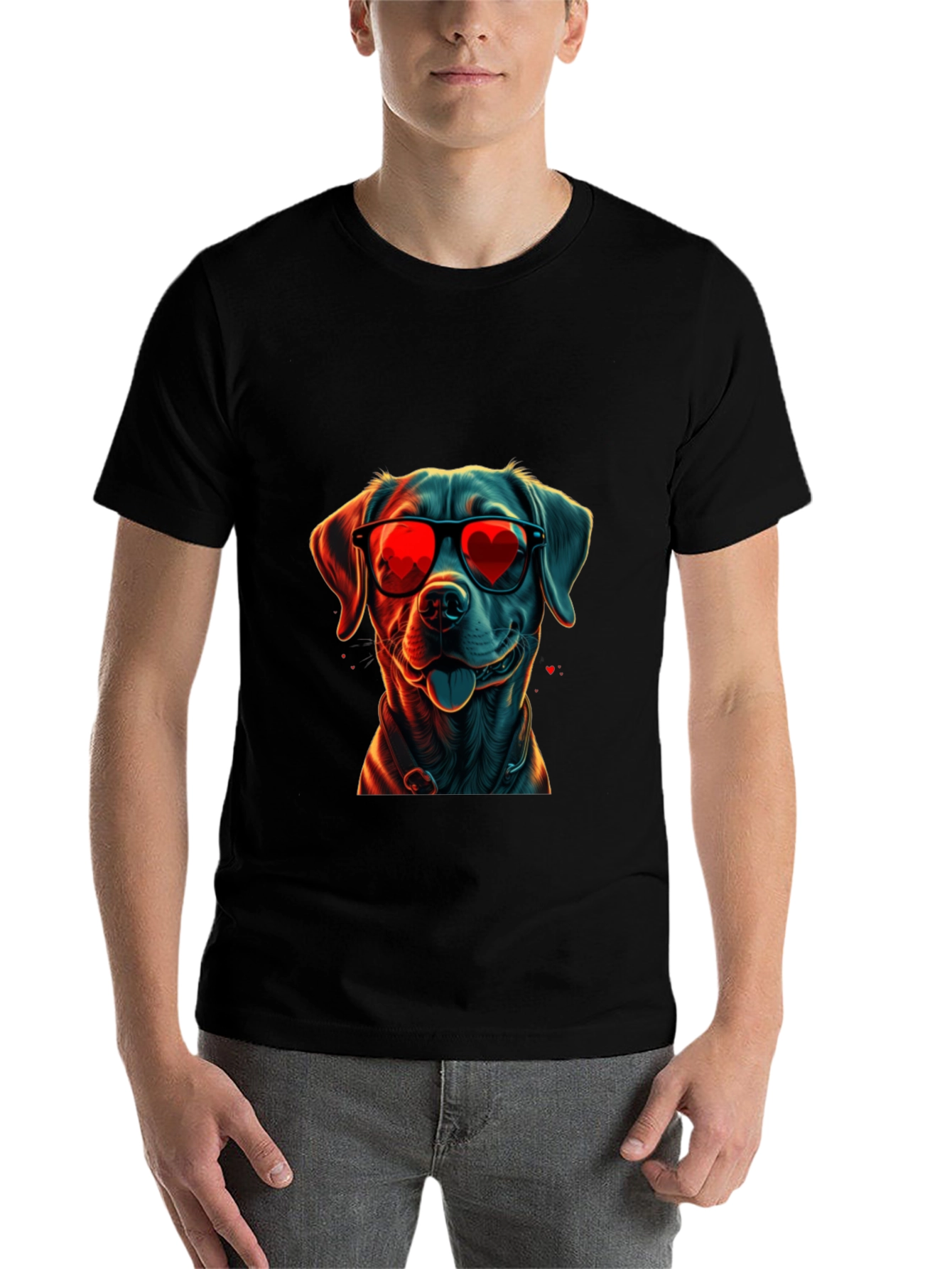Black Dog with Heart Sunglasses Graphic Tee view 7