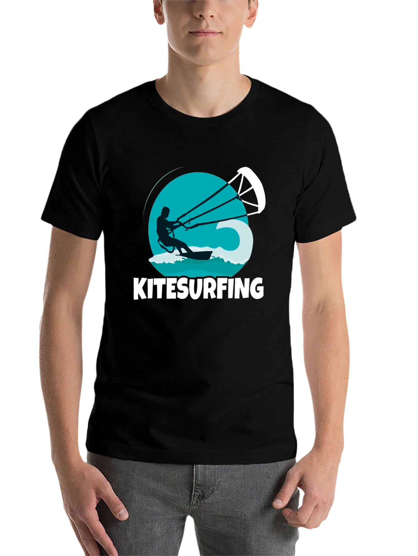 Black Kitesurfing T-Shirt: Black Graphic Tee view 7