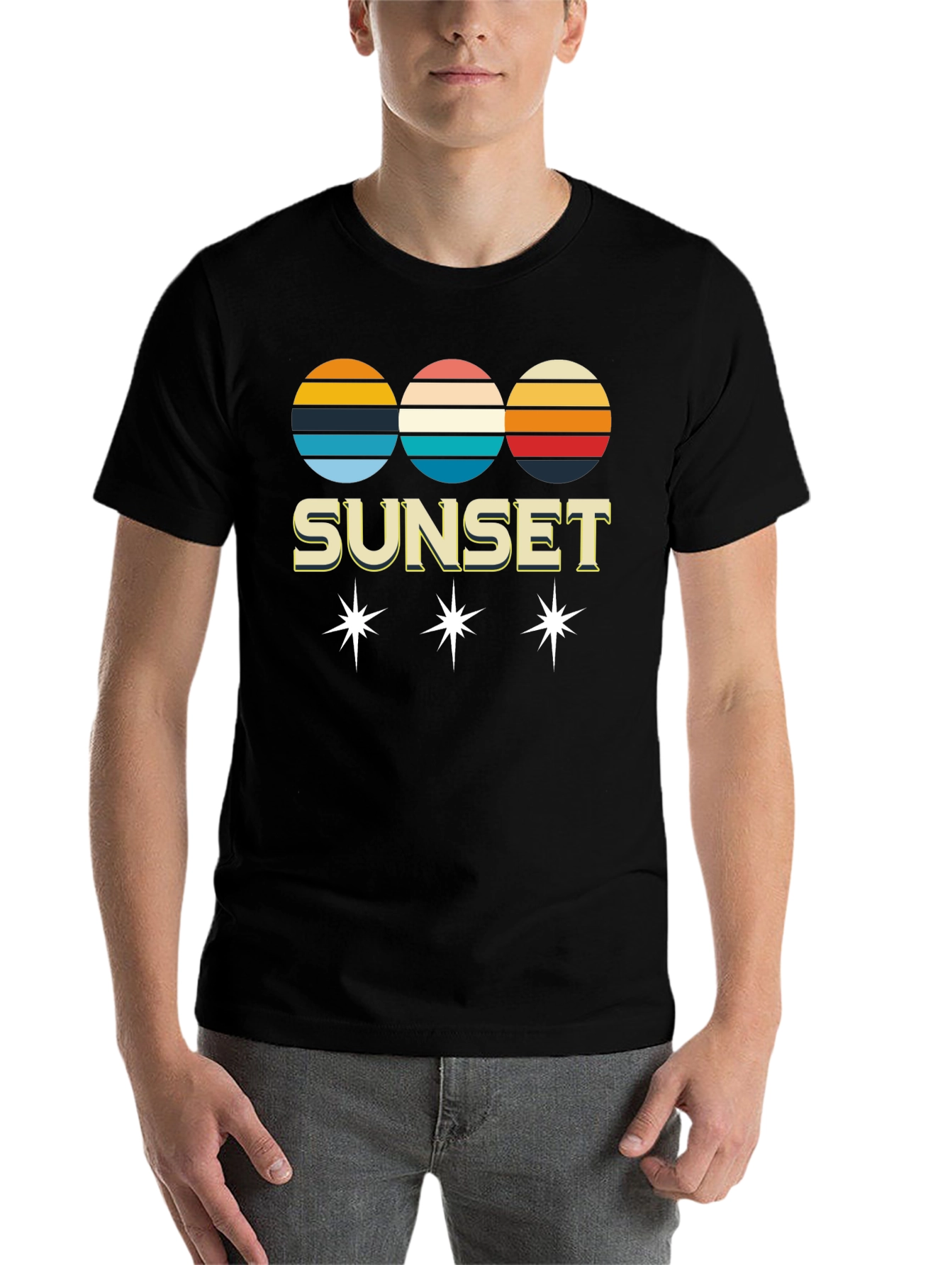 Black Retro Sunset Graphic Tee - Classic Style view 7