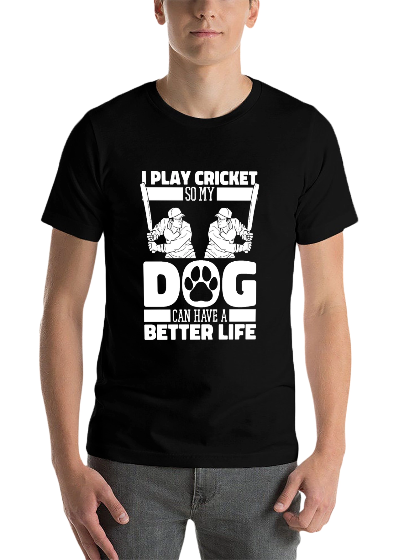 Black Cricket & Dog Lover T-Shirt - Better Life view 7