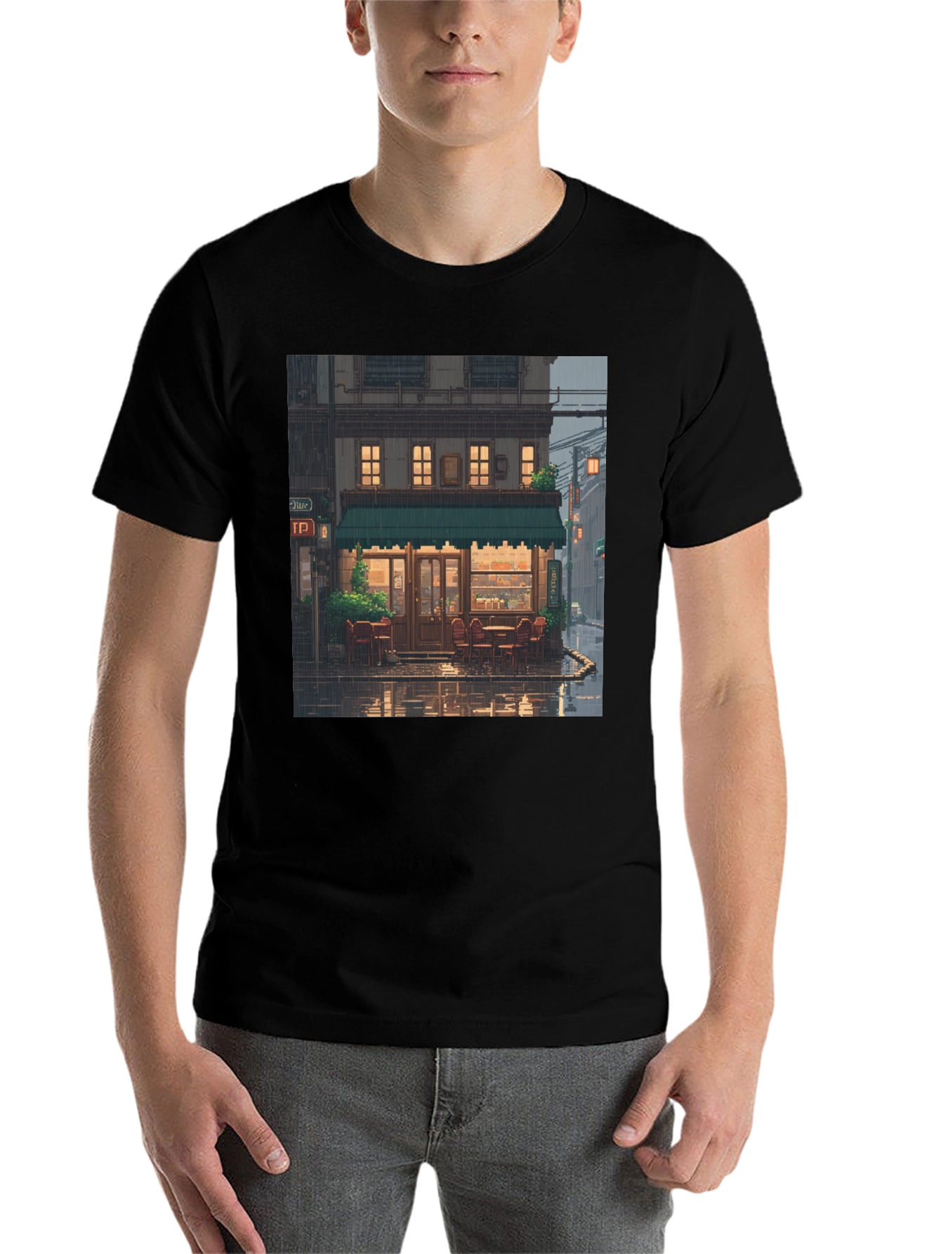 Black Rainy Day Cafe T-Shirt view 7