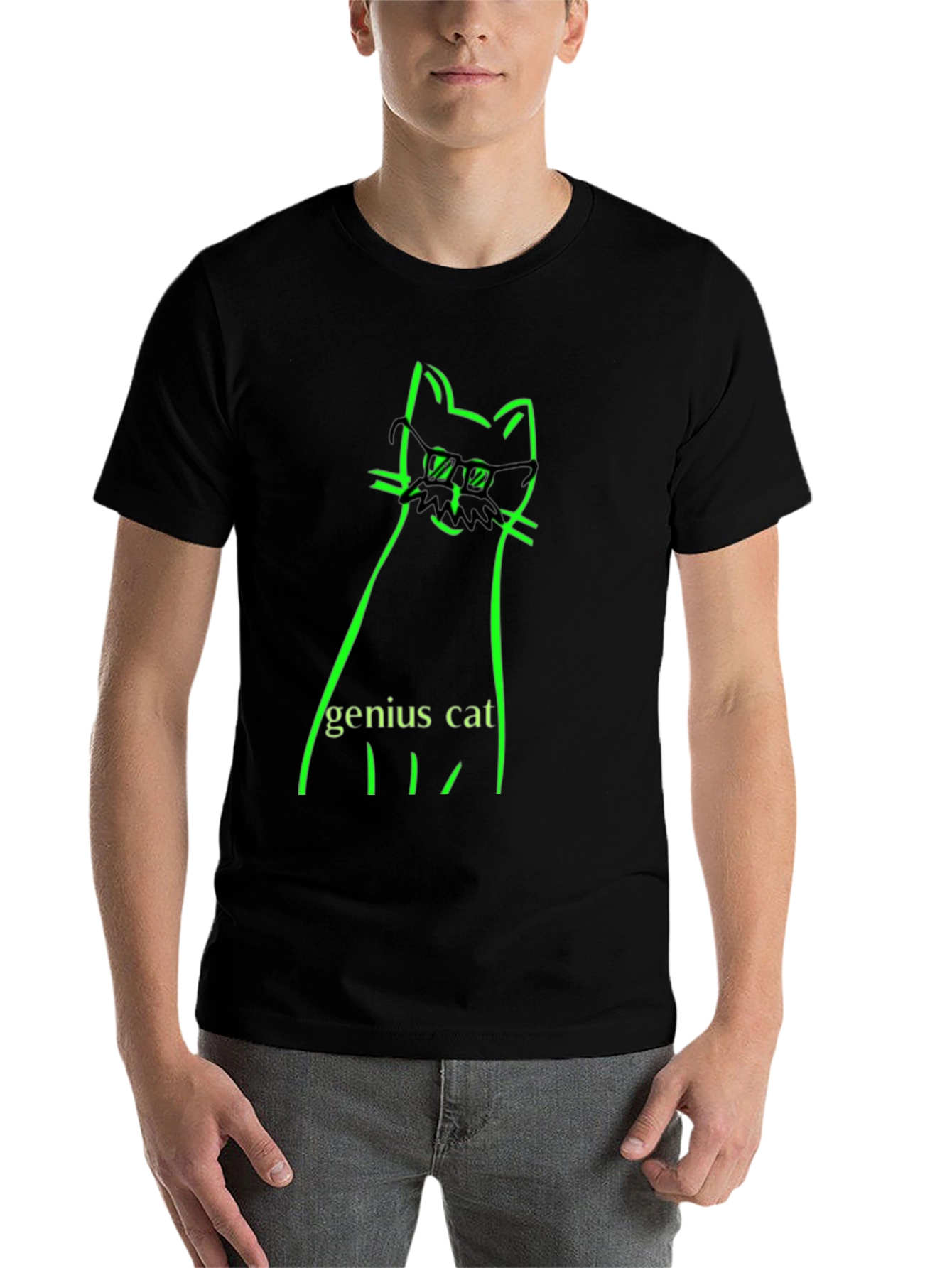 Black Genius Cat Black T-Shirt - Whimsical & Clever Design view 7