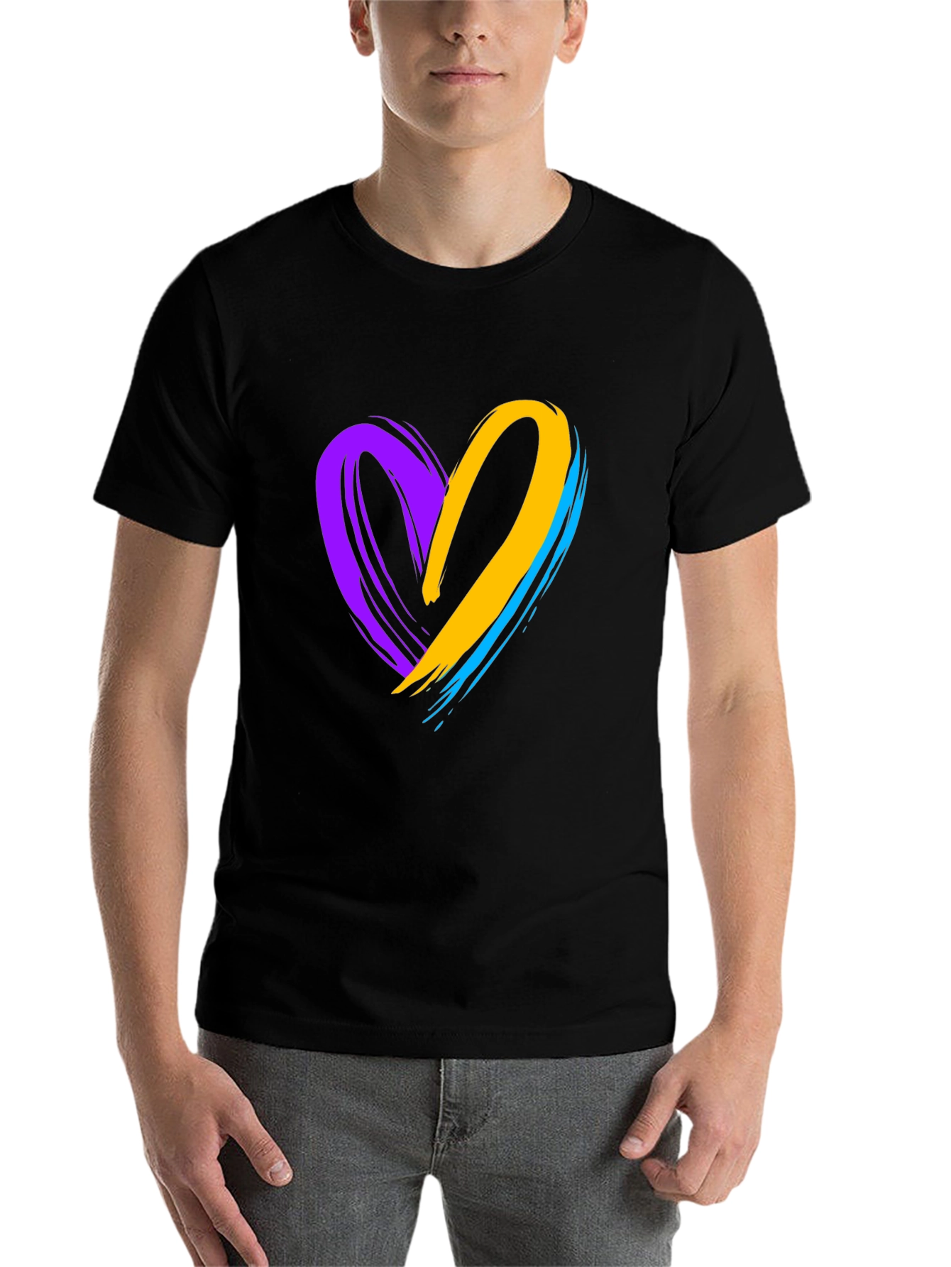 Brush Stroke Heart Graphic Tee - Casual Black T-Shirt - 7