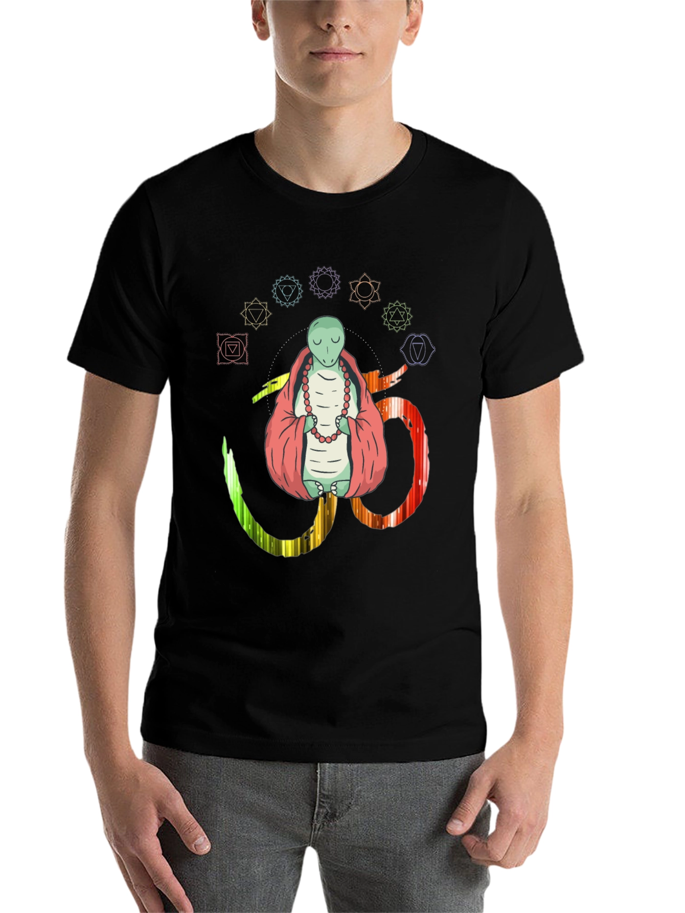 Black Meditating Lizard Om Yoga Chakra T-Shirt view 7