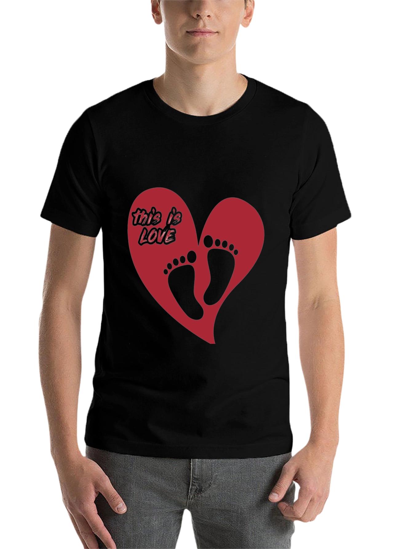 Black Love Footprint Heart Graphic Tee - Trendy Black T-Shirt view 7