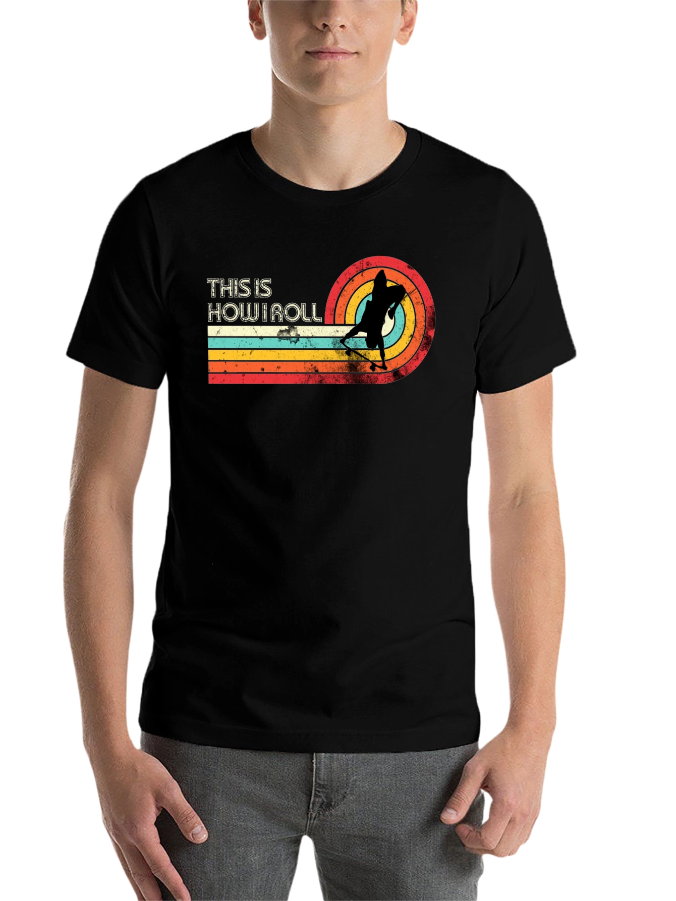 Black This Is How I Roll Skateboard Retro Graphic T-Shirt view 7