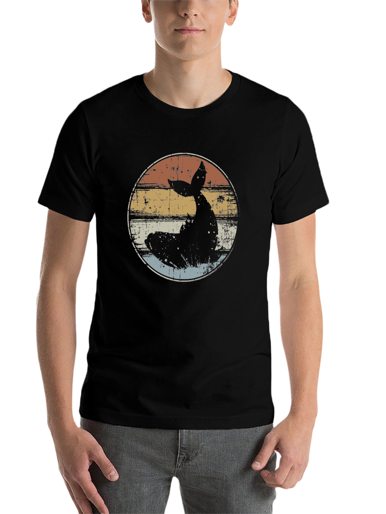 Black Retro Whale Tail Graphic T-Shirt - Black view 7