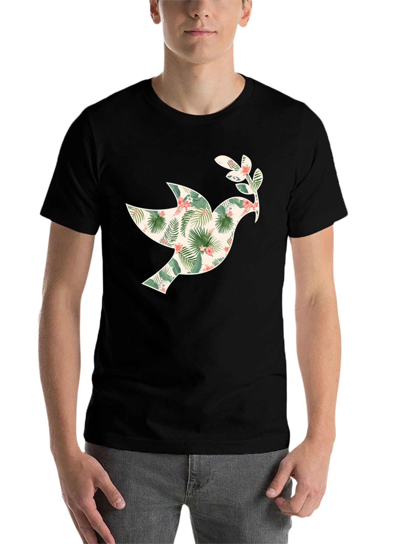 Black Tropical Dove Graphic Tee - Men's Black T-Shirt view 7
