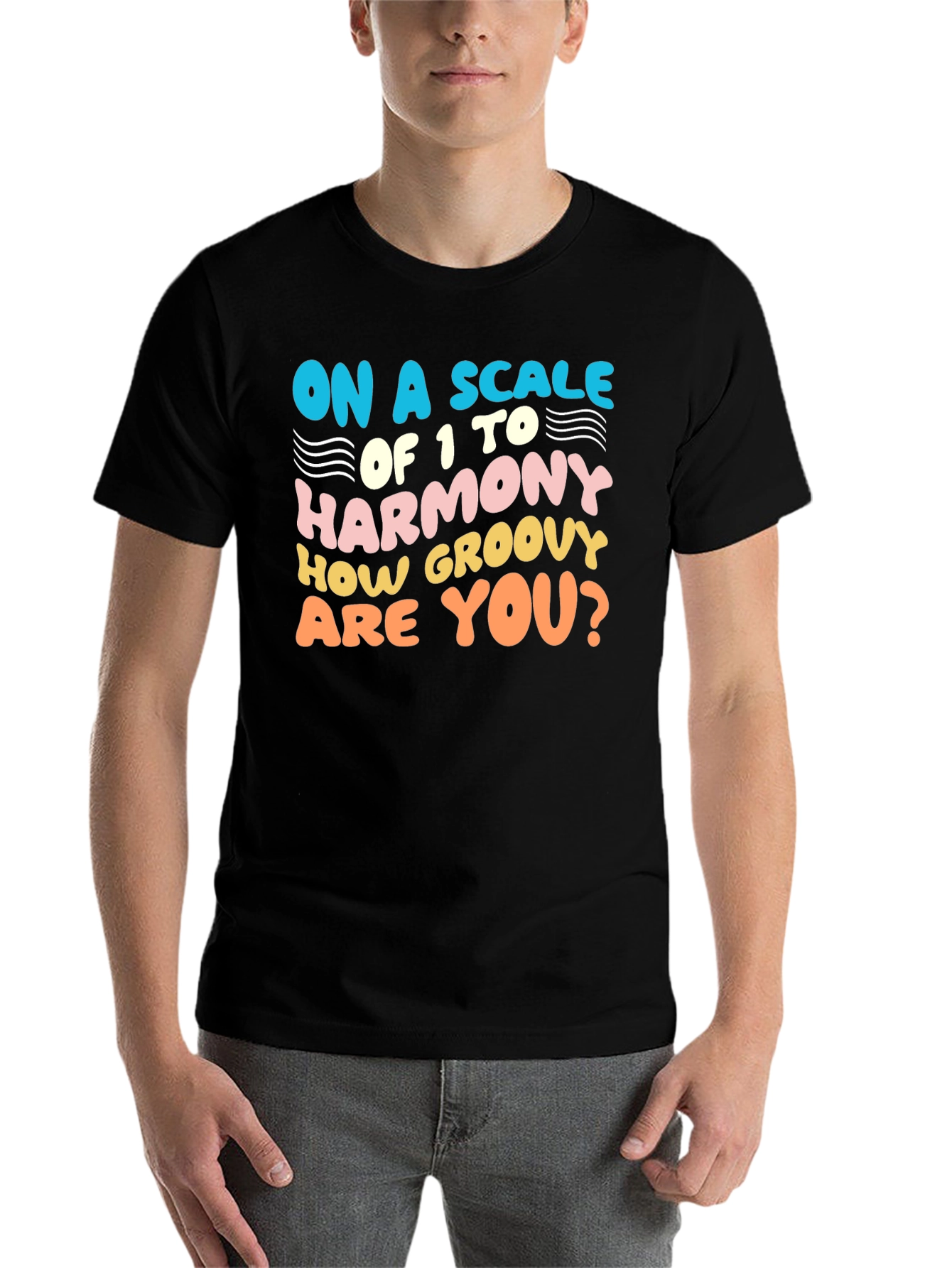 Black Groovy Harmony T-Shirt - Fun Retro Style view 7
