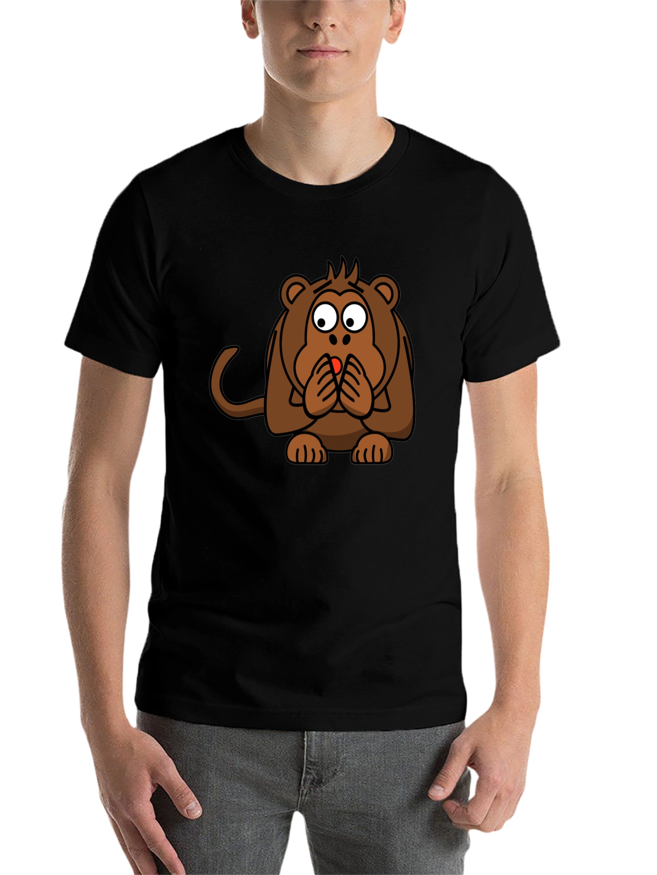 Black Funny Monkey Graphic T-Shirt - Black Crew Neck view 7