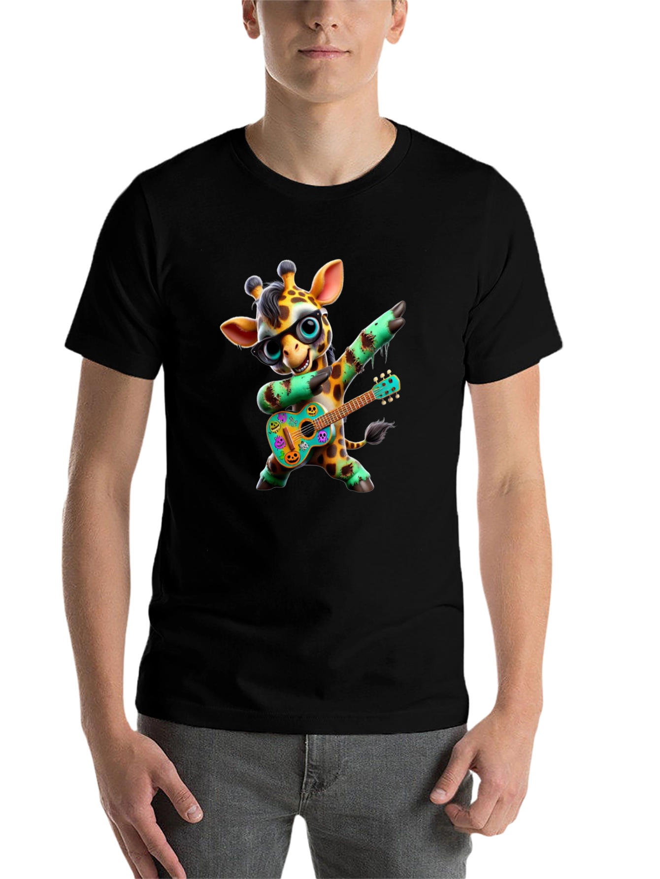 Black Giraffe Guitar Player Graphic Tee - Black view 7