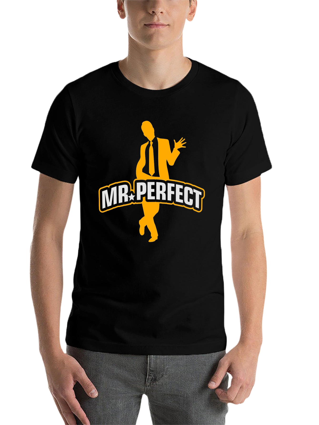 Black Mr. Perfect Graphic Tee - Black Cotton Blend T-Shirt view 7