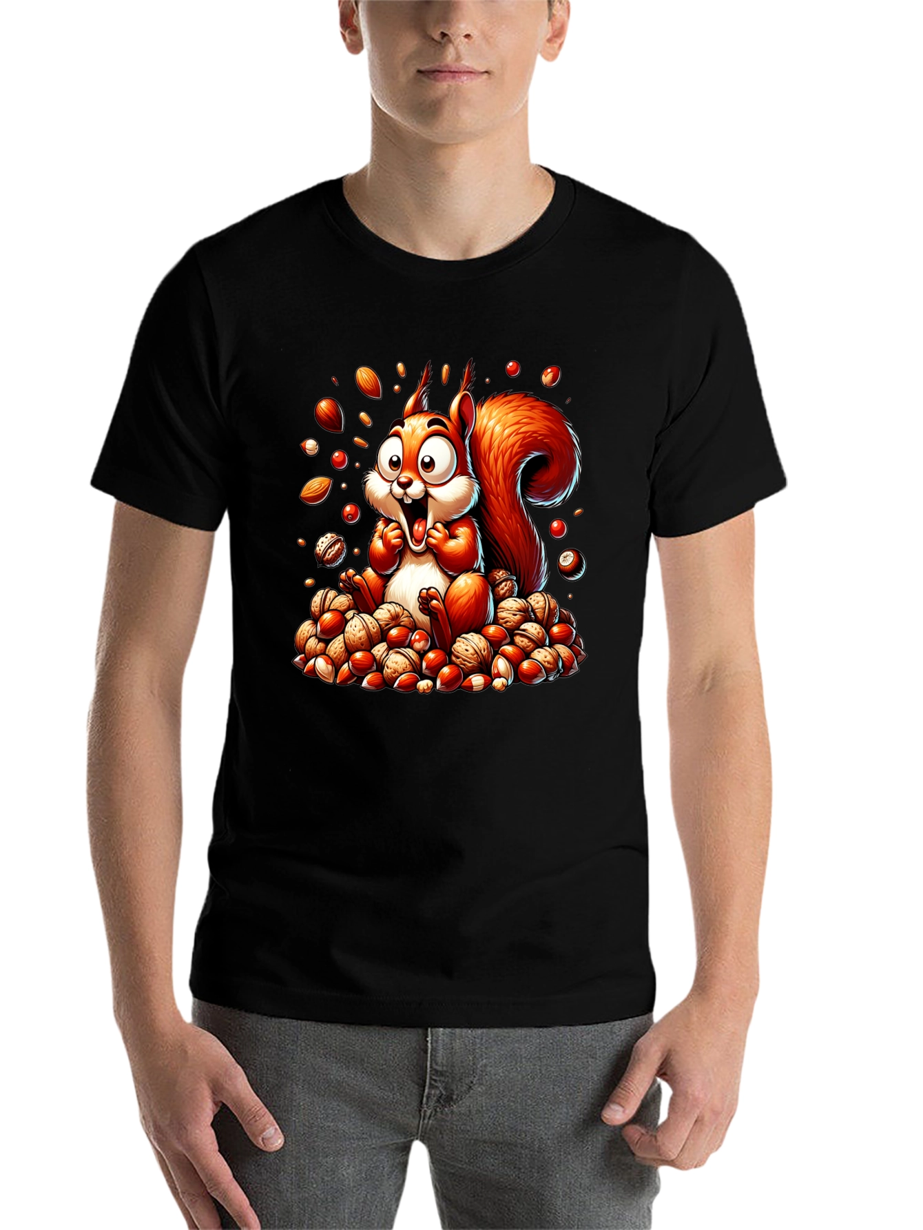 Black Squirrel Nut Lover T-Shirt - Cartoon Design view 7