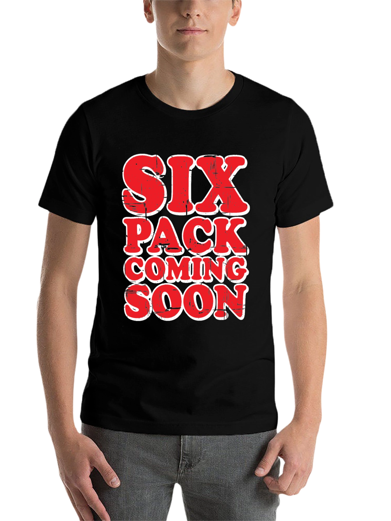 Black Six Pack Coming Soon Funny Men's T-Shirt view 7