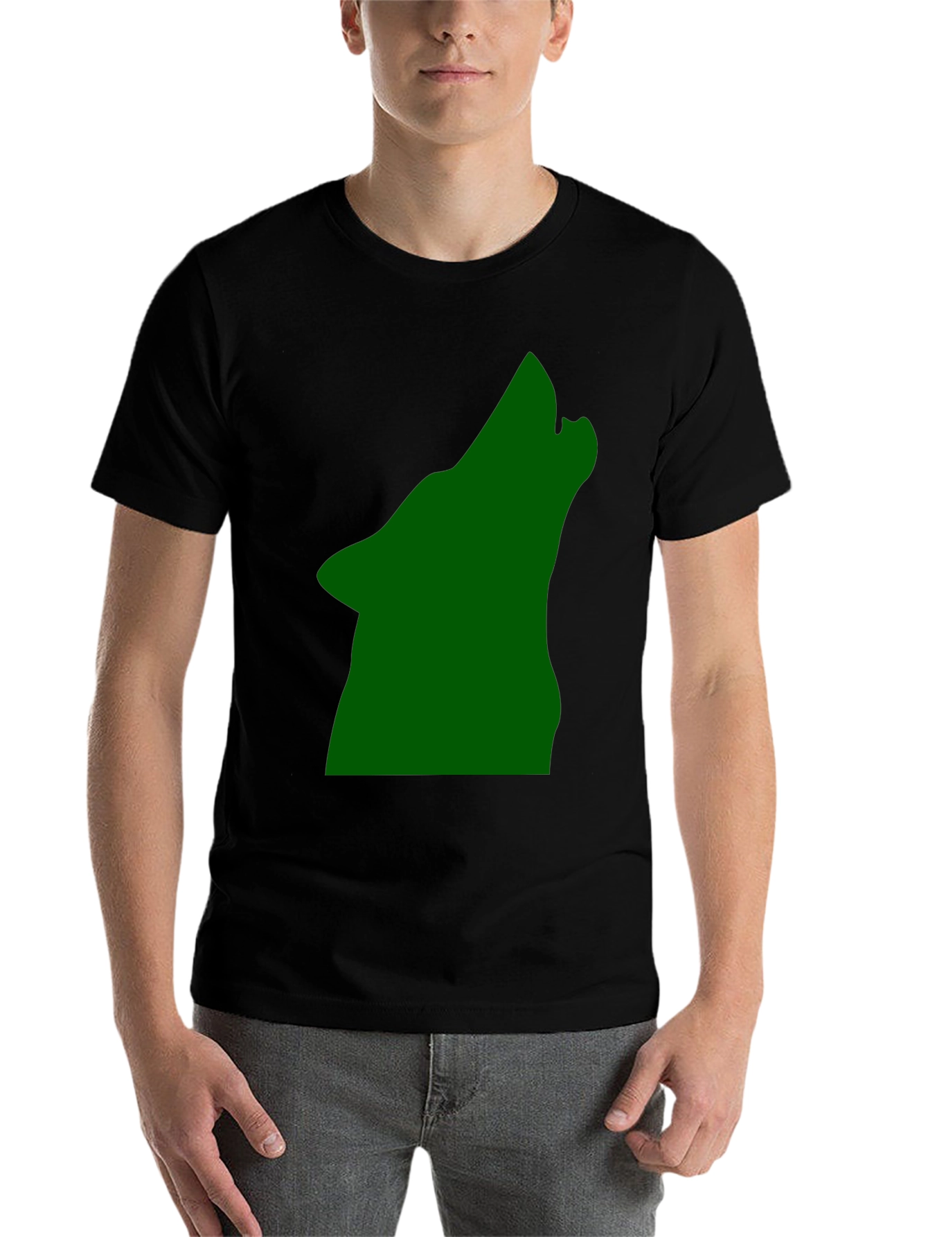 Black Black T-Shirt with Green Howling Wolf Design view 7
