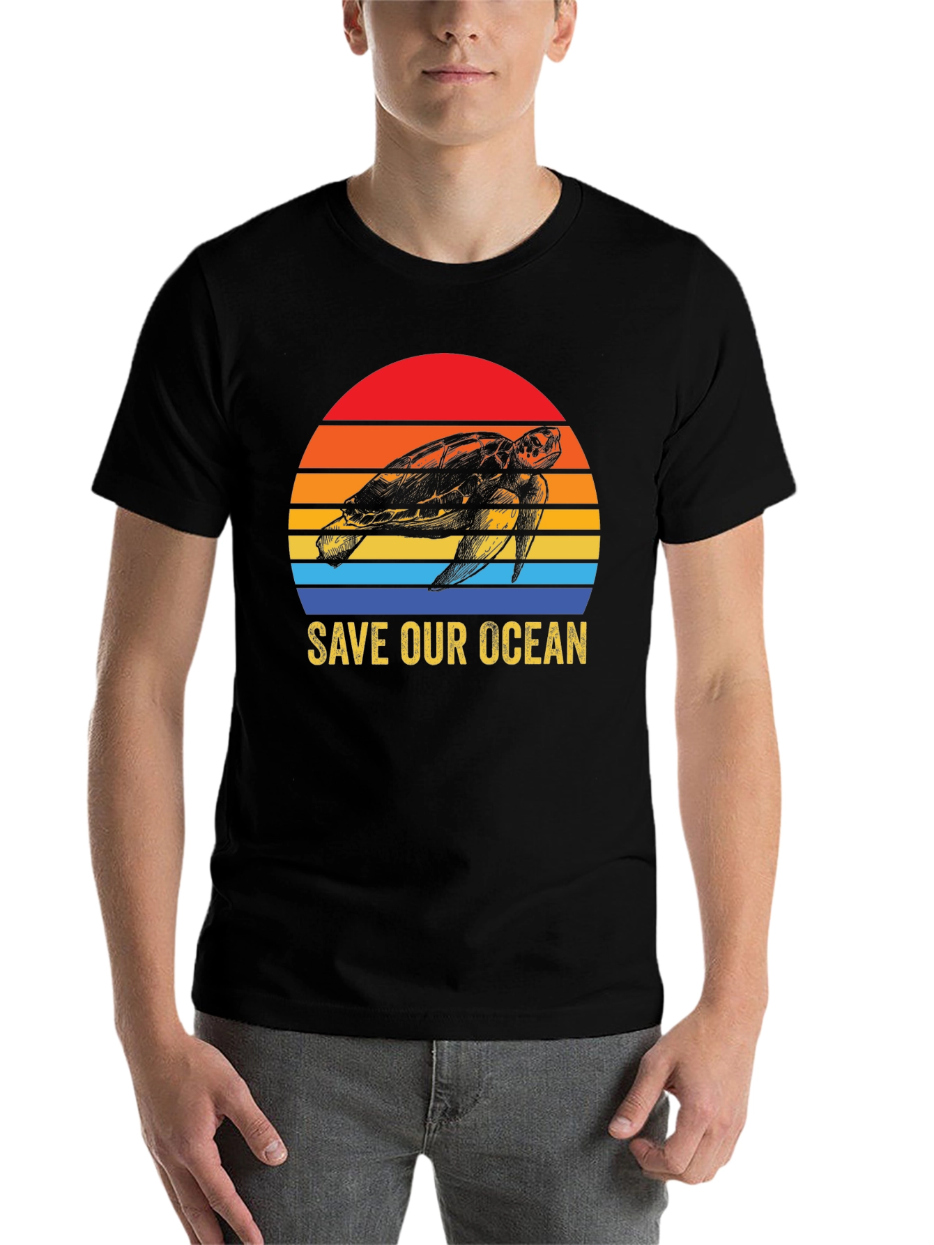 Black Save Our Ocean Turtle Graphic T-Shirt view 7